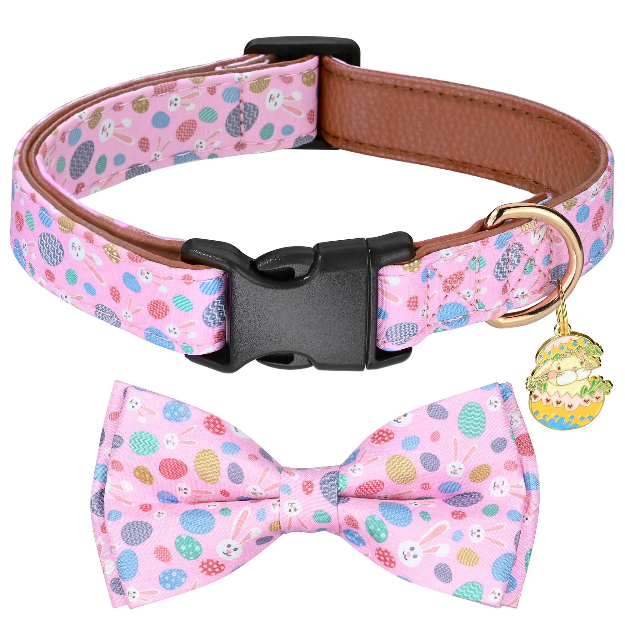 Wipalor Easter Rabbits Eggs Adjustable Dog Collar Girl Boy Puppy With Detachable Bowtie, Cute Easter Bunny Pet Collar Dog Collar