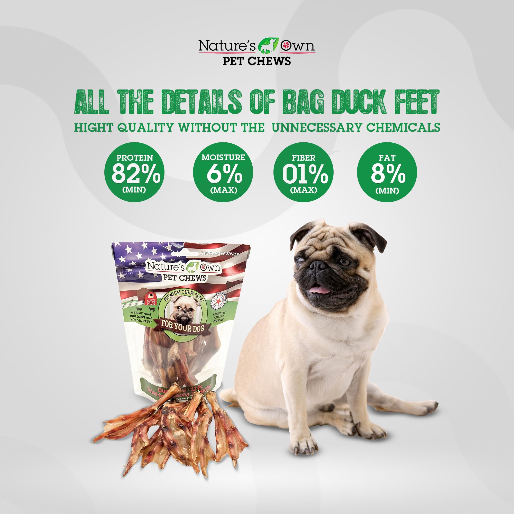 Natures Own Pet Chews Pet Chews Duck Feet Bag Treat, 12 Piece - Natures Own Chews for Small to Medium Dogs - Promotes Clean Te