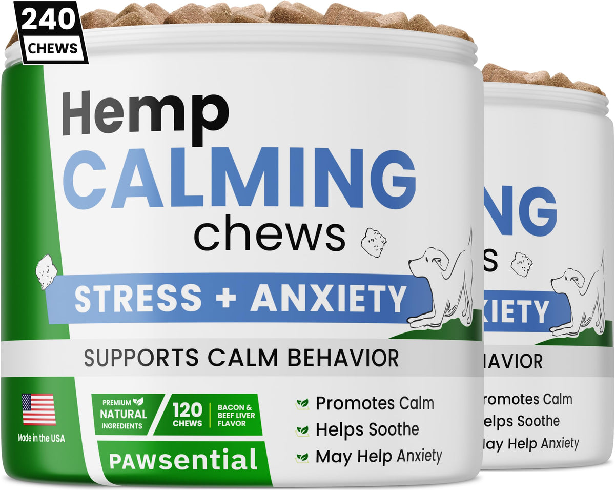 Pawsential Advanced Hemp Calming Treats For Dogs - Anxiety Relief Calming Chews - Separation Aid - Stress Relief During Firework