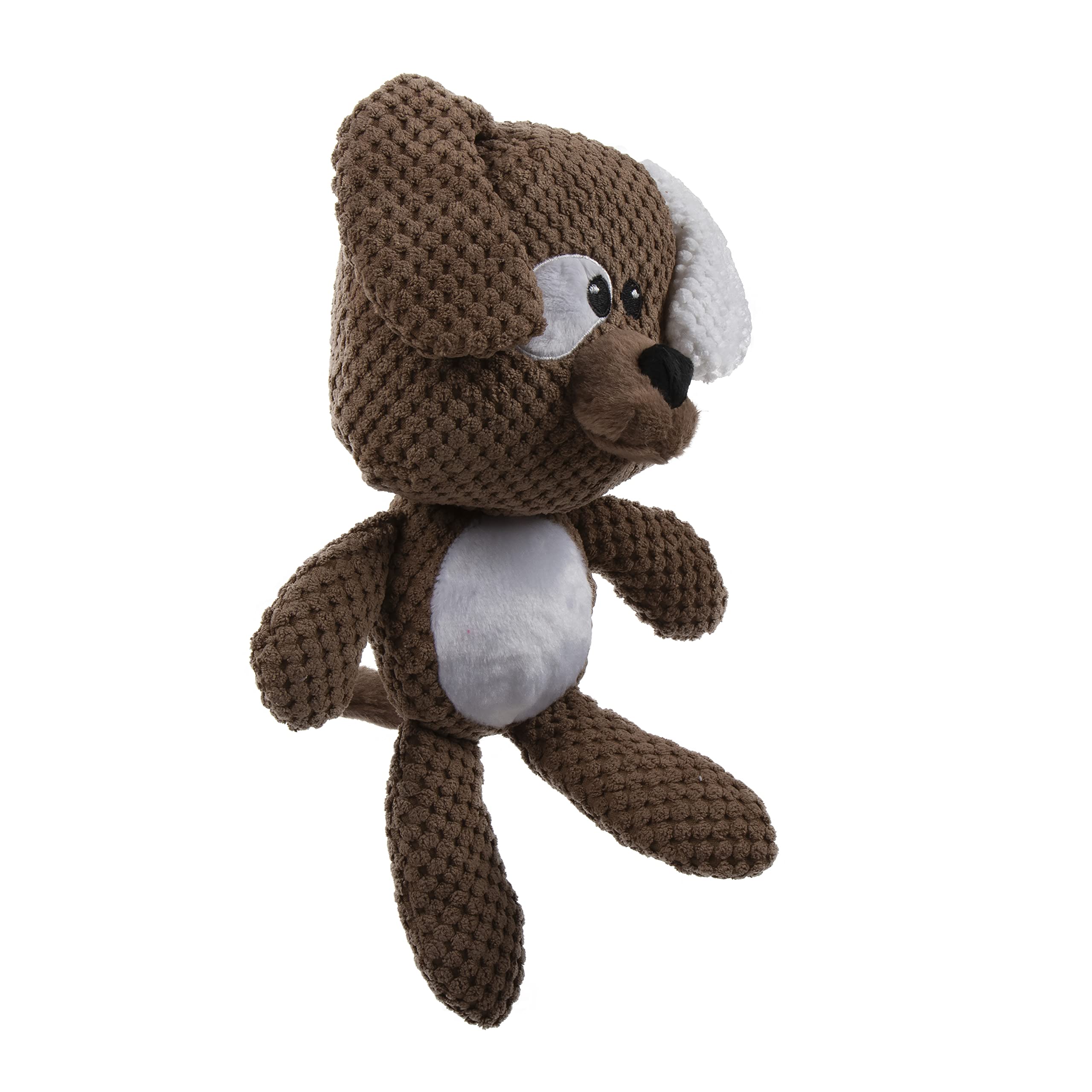 Godog Checkers Dog Squeaky Plush Dog Toy, Chew Guard Technology - Brown, Large