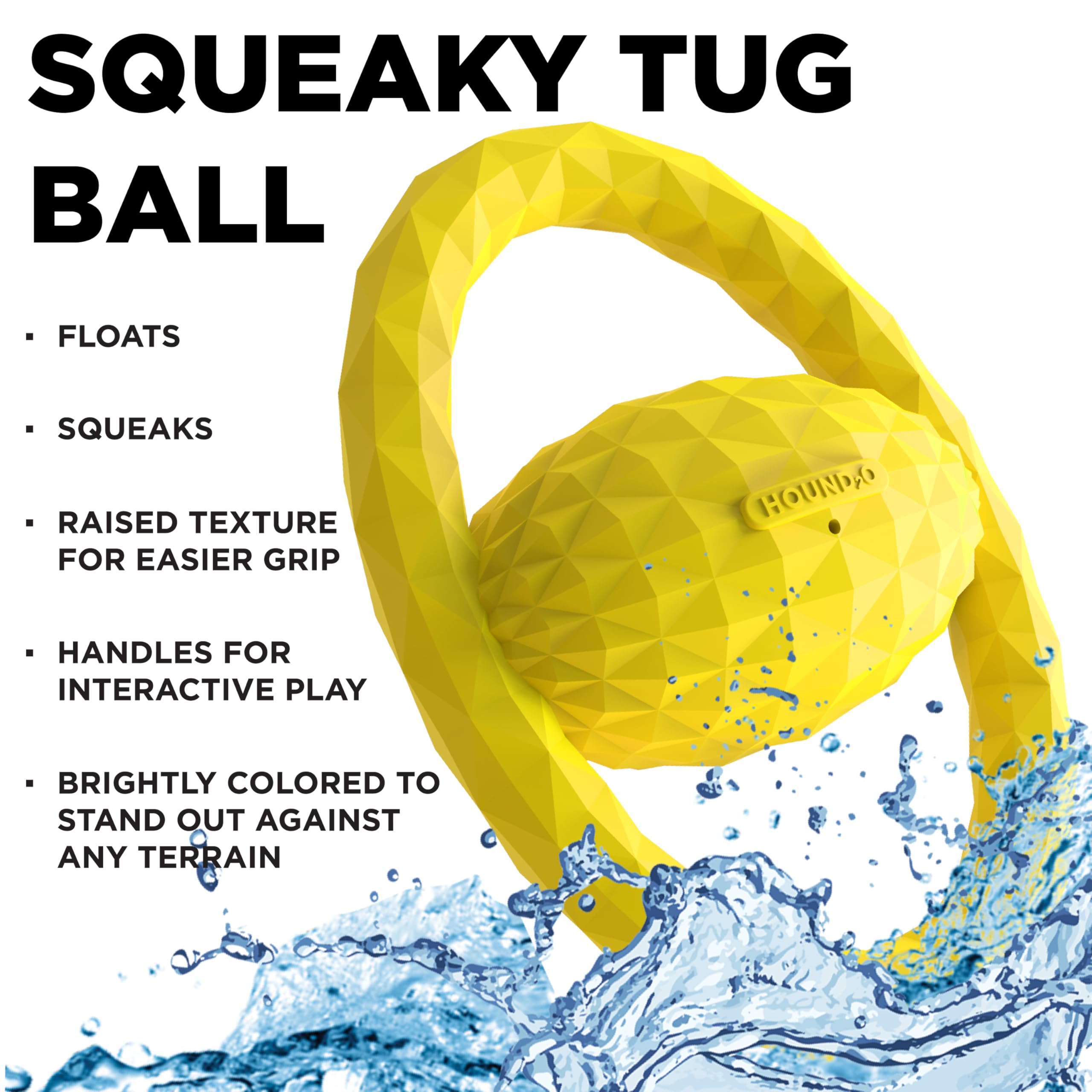Hound2O Outdoor Dog Toys - Tug Ball, Yellow - Tough, Engaging, & Interactive Chew Toys - Chew, Chase, & Fetch - Durable Material