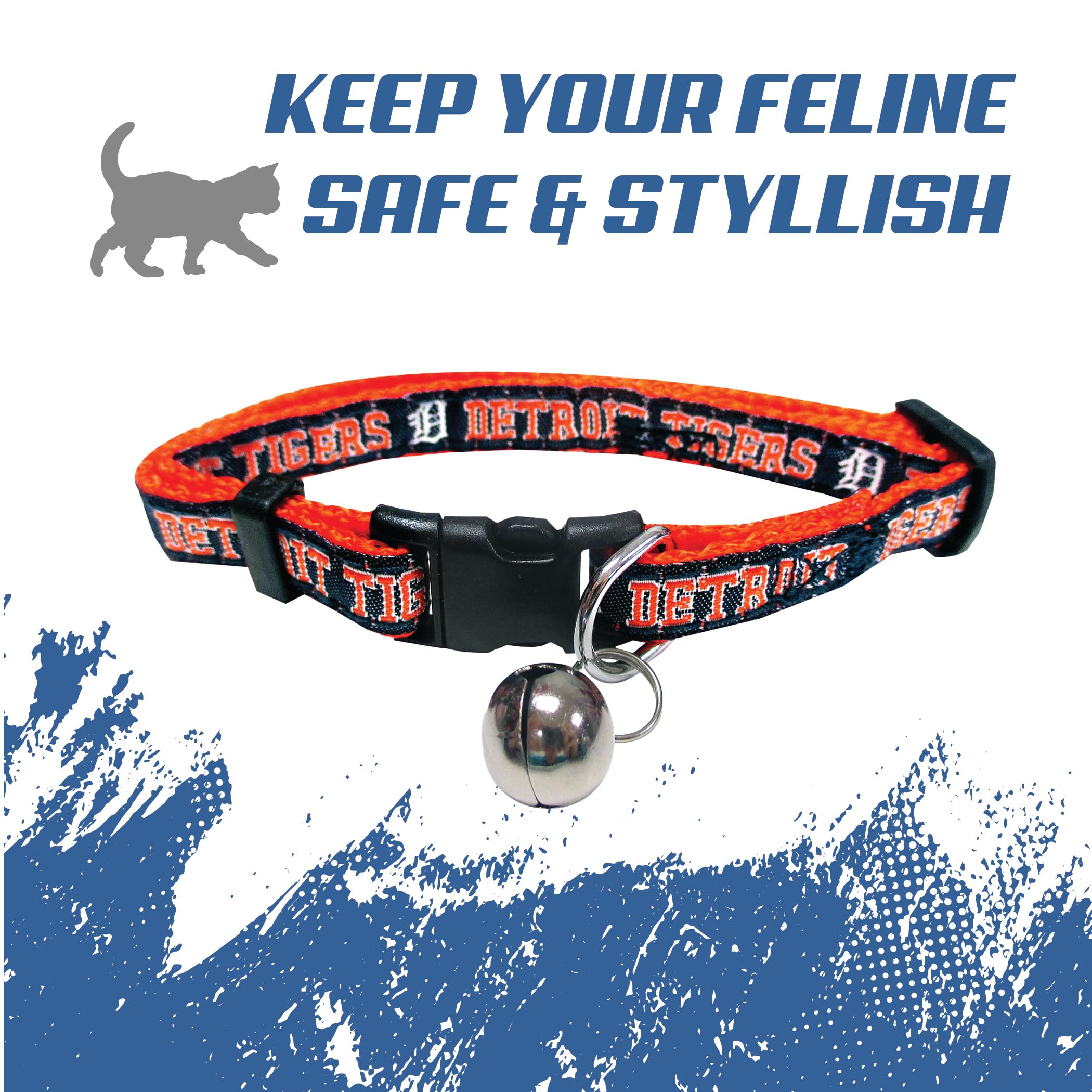 Mlb Cat Collar. - Detroit Tigers Cat Collar. - Strong & Adjustable Baseball Cat Collars With Metal Jingle Bell