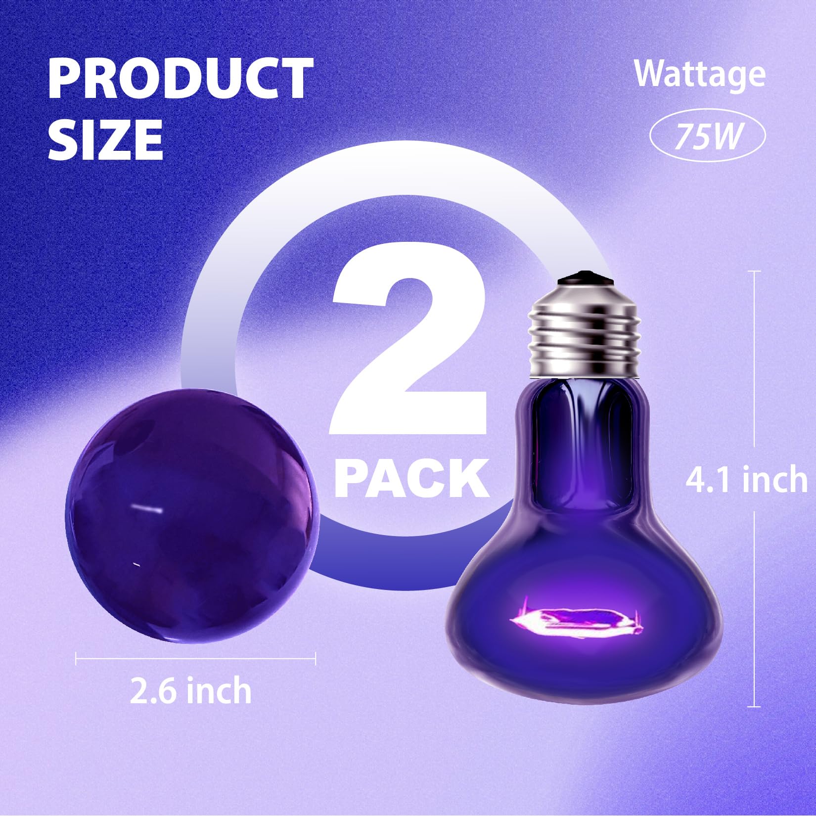 2 Pack Reptile Heat Lamp Bulbs 75W, Day And Night Basking Spot Heating Lamp Bulb Uva Natural Sunlight Moonlight Infrared Heat La