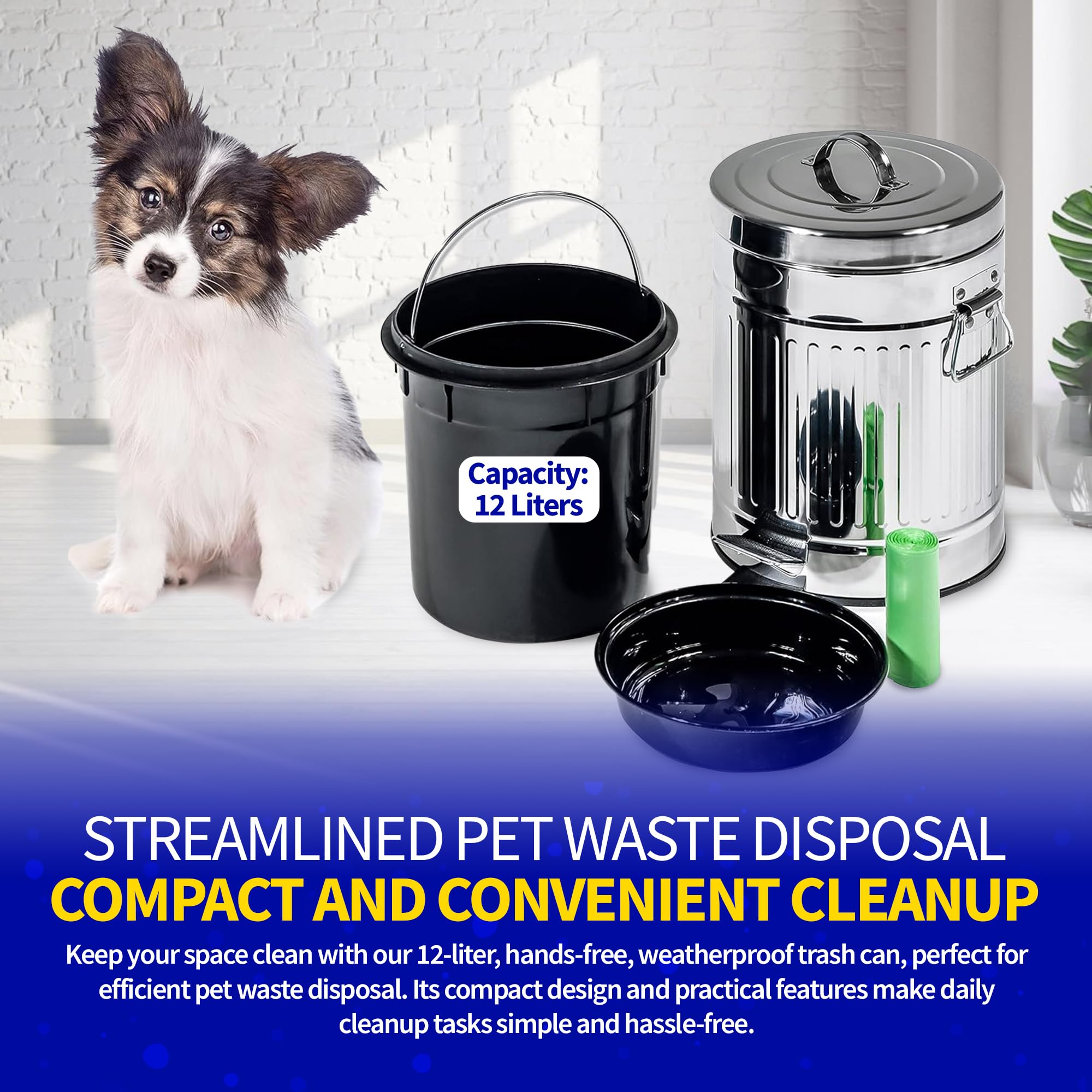 Pet Fit For Life 16 Tall Galvanized Steel Trash Can - Features Step Foot Pedal, Lid Lift - Plastic Inner Lining & Custom Liner