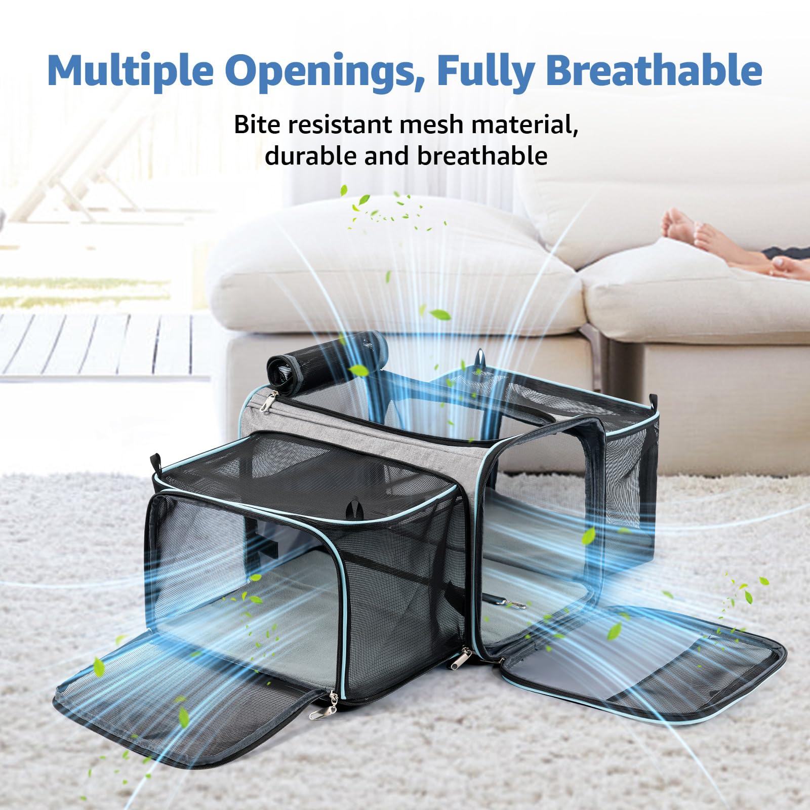 Xevera Cat Dog Carrier With Wheels, Expandable Rolling Soft-Sided Carrier For Small Cats And Dogs Under 25 Lbs, Pet Carrier On W