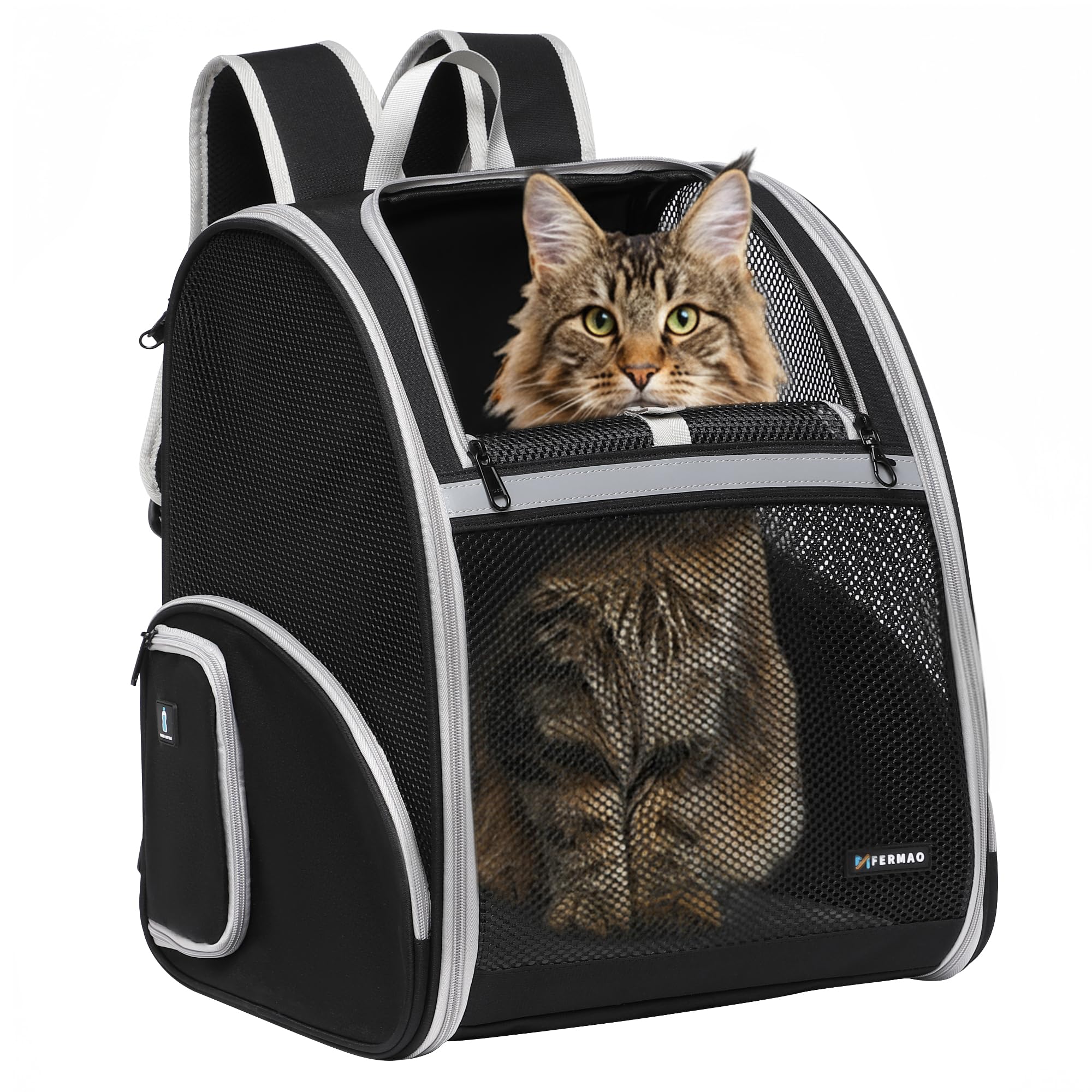 FERMAO Pet Backpack Carrier, Large Cat Carrier Backpack Up to 20 Lbs with Breathable Mesh, for Medium Large Cats or Small Dogs, 