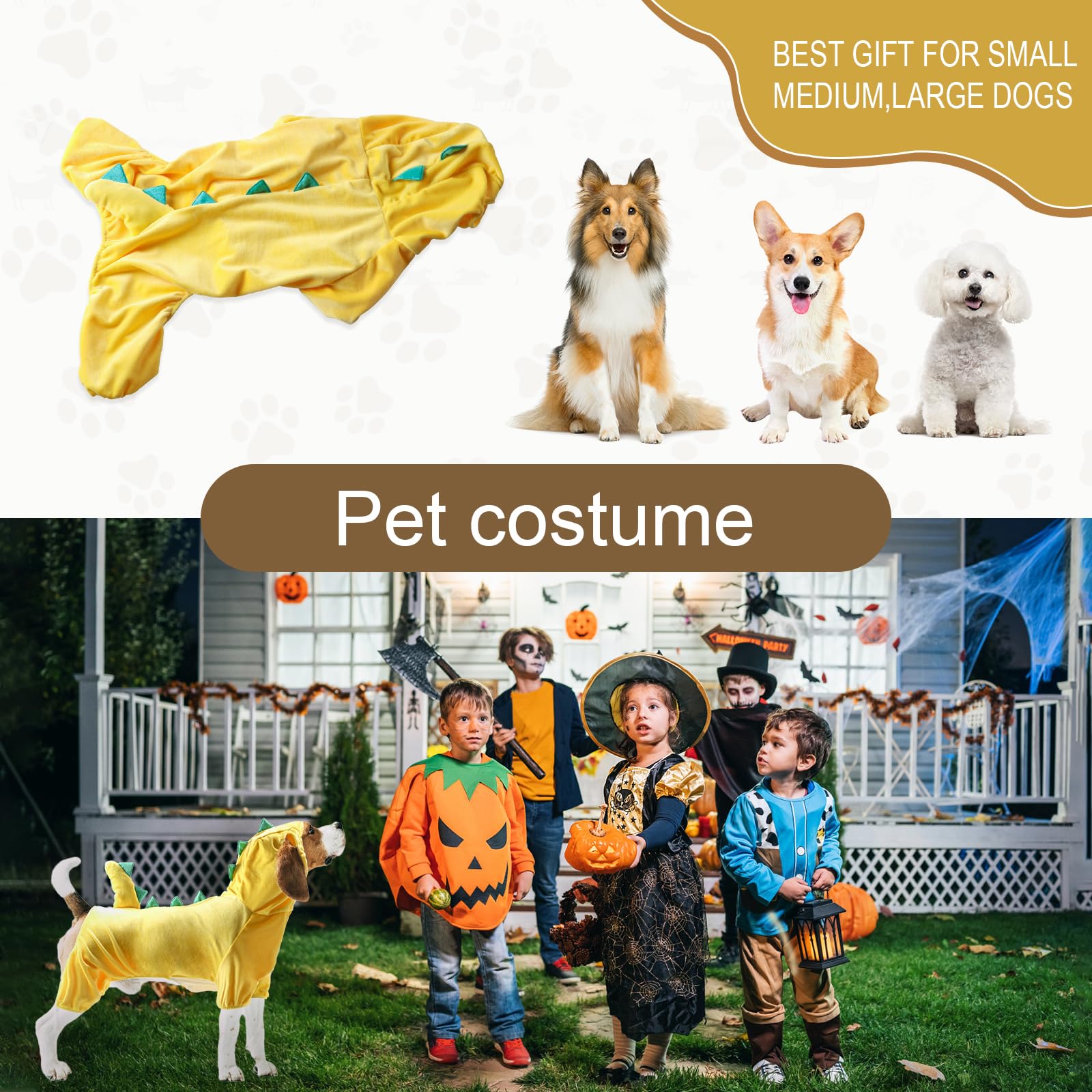 Nacoco Halloween Dog Dinosaur Costume - Pet Clothes Design Hoodie Yellow For Medium & Large Dog(Yellow, S)