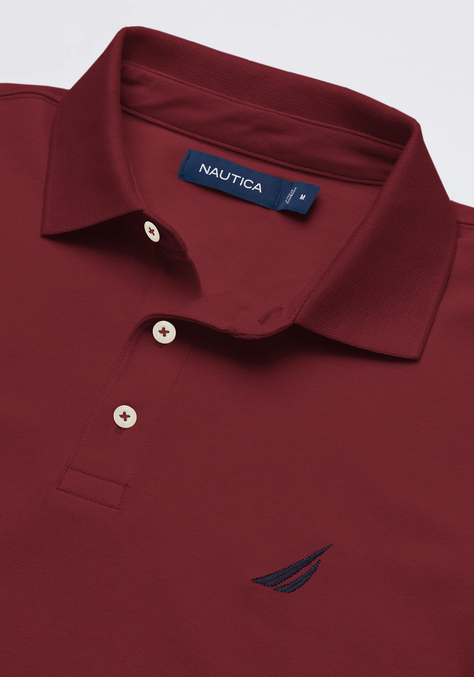 Nautica Mens Short Sleeve Solid Stretch cotton Pique Polo Shirt, Maroon, XX-Large
