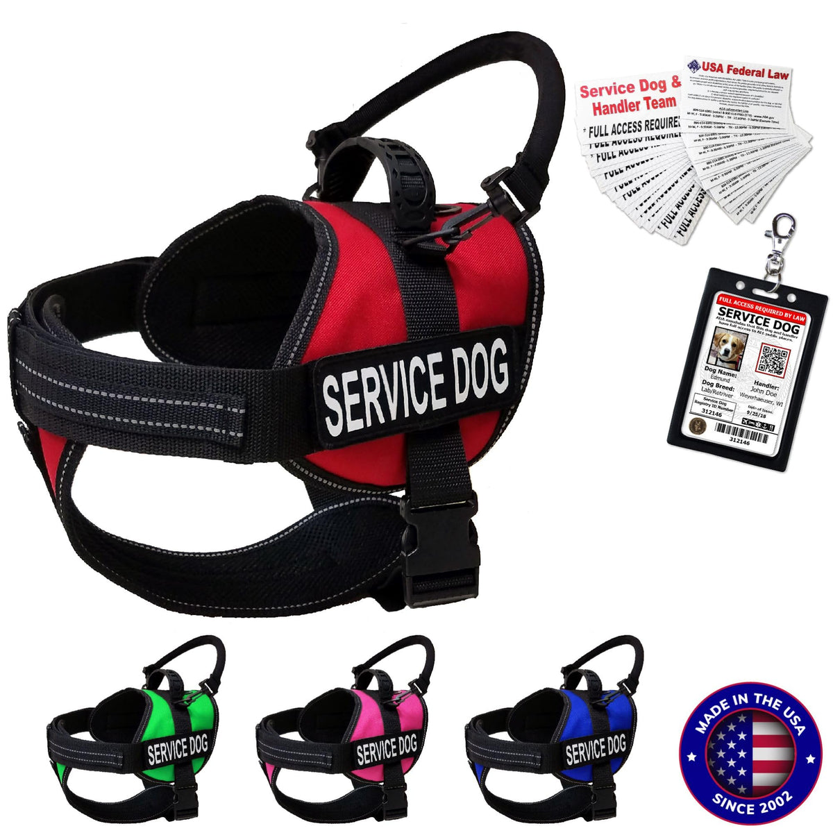 Activedogs Service Dog Vest Harness 2Xl Dogs + Clip-On Bridge Sturdy Handle + Id Card Carrier + Ada Cards + Reflective Service Dog Patches - Extra Large Service Dog Harness Vest (Girth 32”-44”) Red