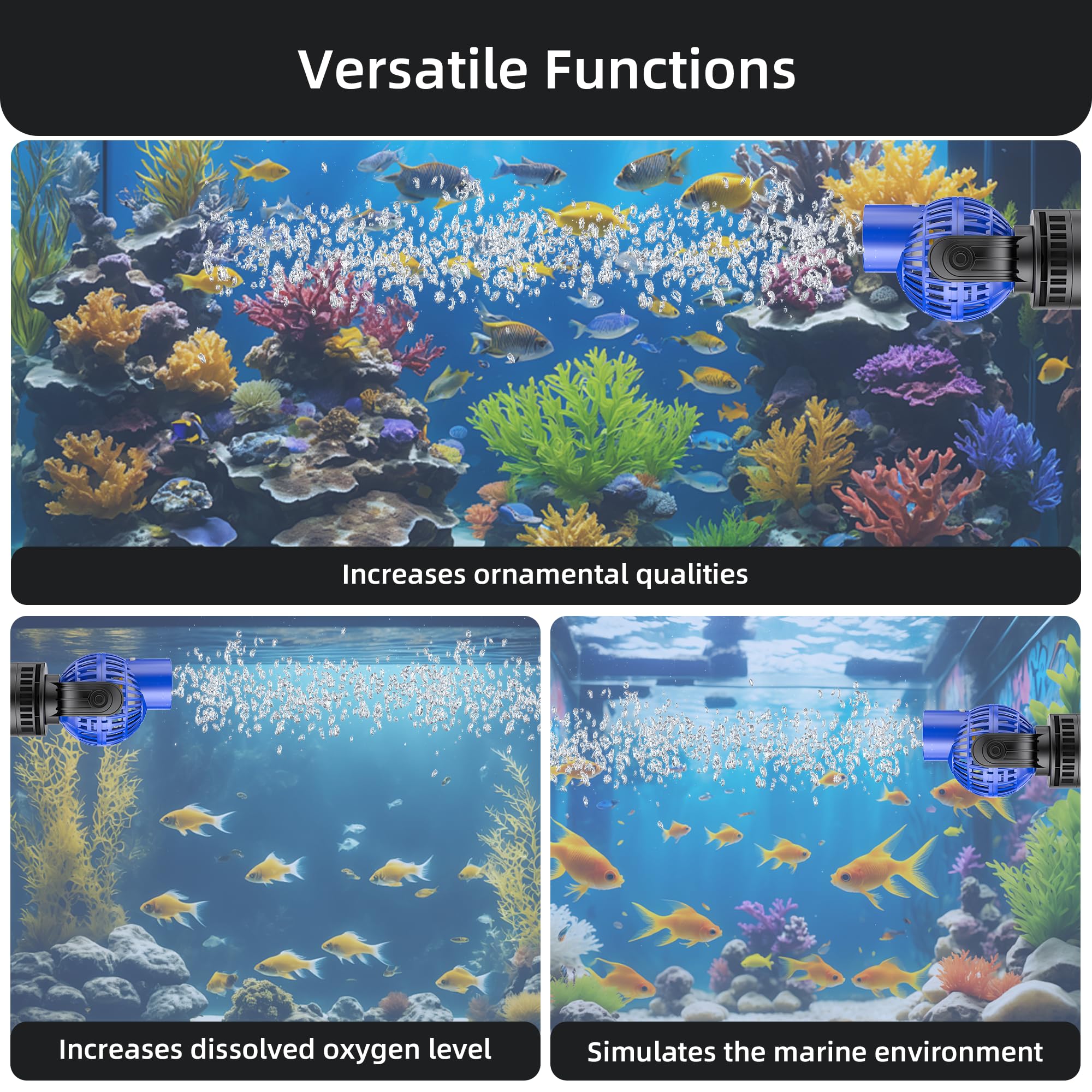 1050 Gph Aquarium Circulation Pump Wave Maker Power Head With Magnetic Mount Suction Blue