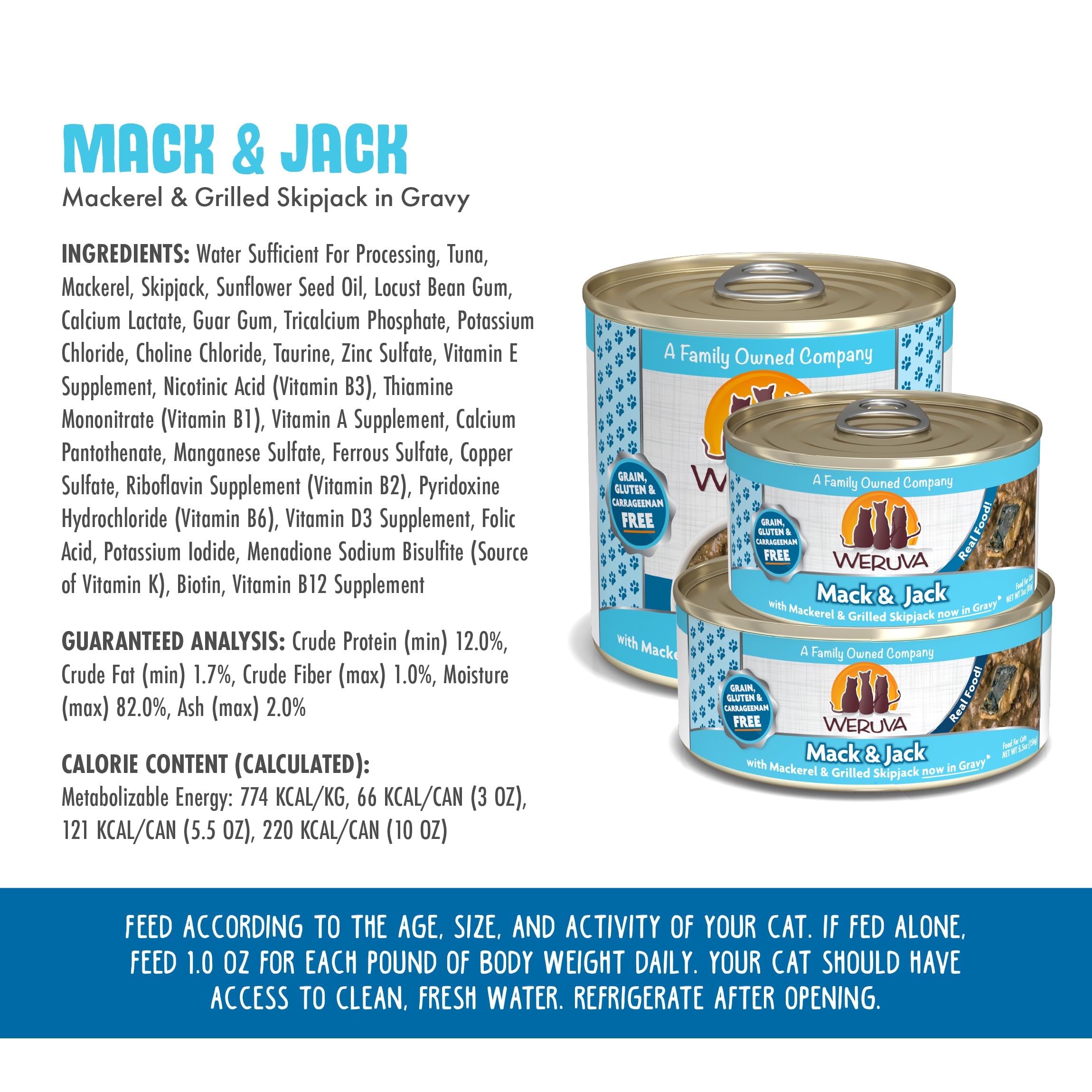 Weruva Classic Cat Food, Mack & Jack with Mackerel & Grilled Skipjack in Gravy, 10oz Can (Pack of 12)