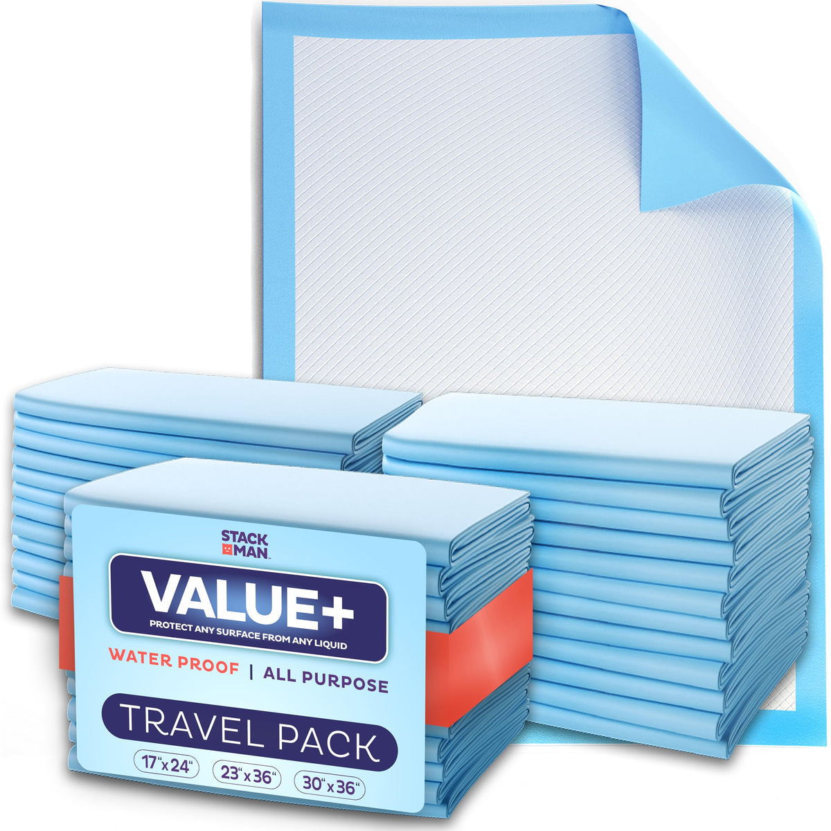 Chucks Pads Variety Pack - 3 Sizes - (17X24'', 23X36'', 30X36'') - 15 Disposable Underpads - The Right Size For Every Need - Mak
