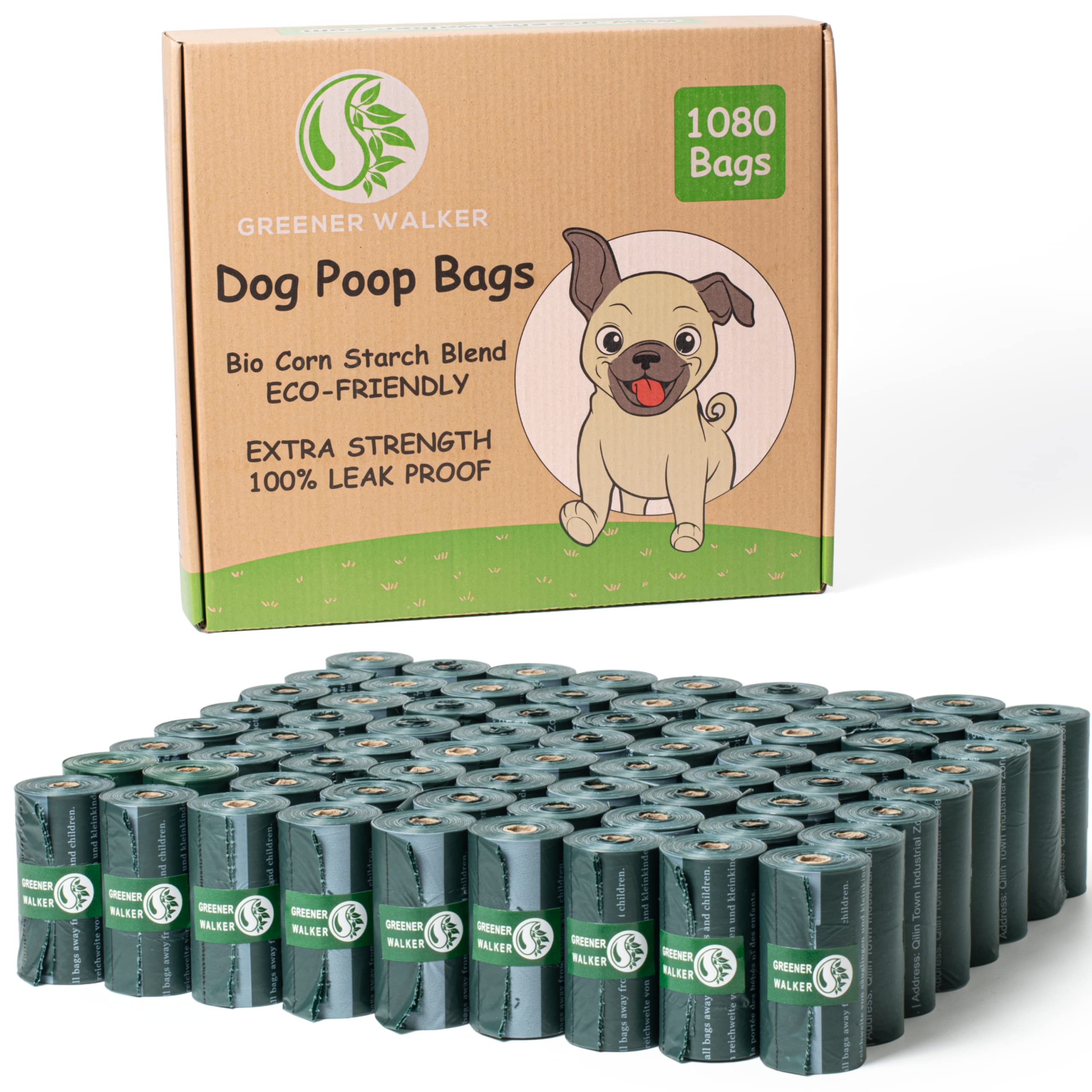Greener Walker Poop Bags For Dog Waste 1080 Bags, Extra Thick Strong 100% Leak Proof Biodegradable Dog Waste Bags (Deepgreen)