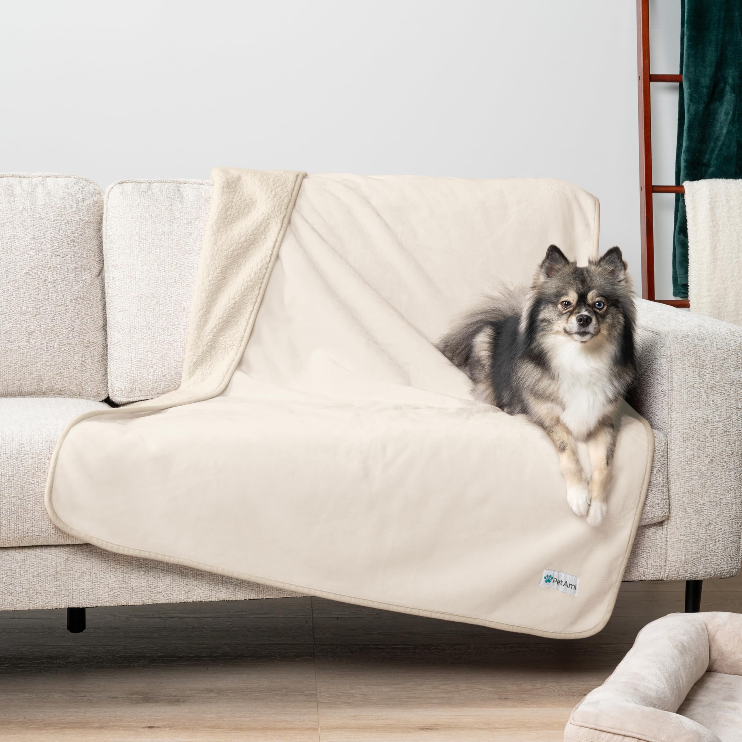 Petami Waterproof Dog Blanket For Extra Large Dogs, Pee Proof Pet Blanket For Bed Couch, Reversible Water Proof Blanket For Puppy Indoor Cat, Soft Dog Crate Cover Washable, Queen 90X90 Beige