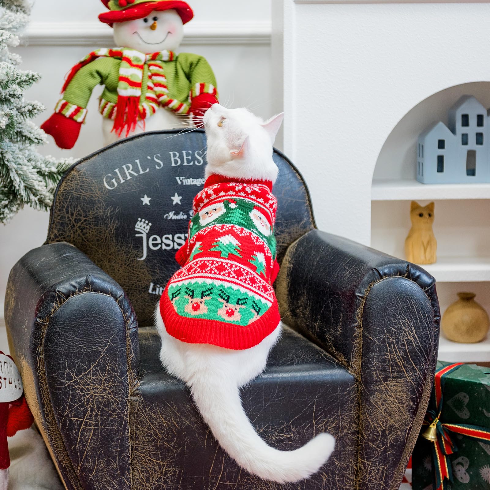 Expawlorer Cat Christmas Sweater - Stylish Knitted Outfit, Soft Clothes For Cats, Xmas Sweater With Sleeve Warm Apparel, Kitten