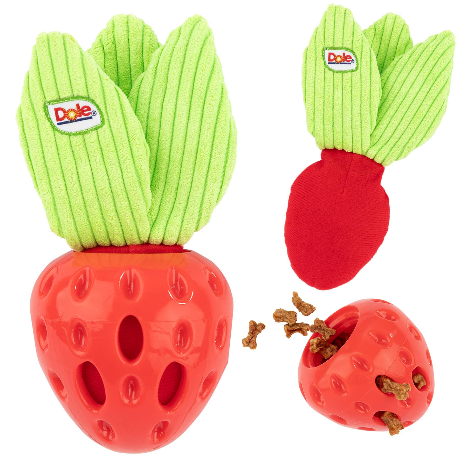 Dole for Pets Dog Puzzle Toy with Crinkle Squeak Insert, Dog Enrichment Toys, Strawberry Dog Treat Toy, Great Mental Stimulation