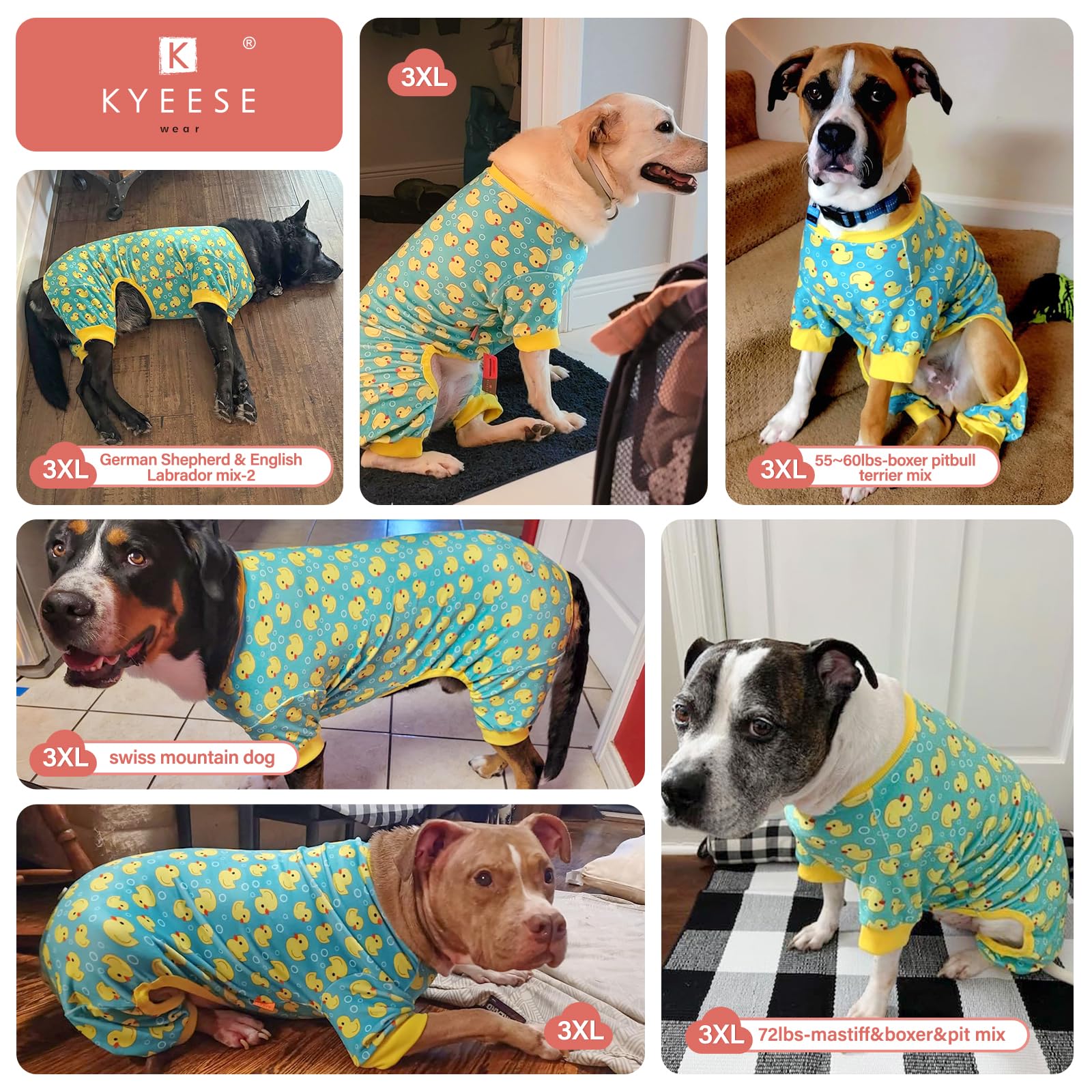 Kyeese Dog Pajamas Yellow Ducks Dog Onesie Dog Coat Dog Pajamas Large Sized Dog Soft Dog Costume Dog Clothes Dog Surgery Recovery Suit Dog Body Suits After Surgery Cat Clothes Large Dog Pajamas