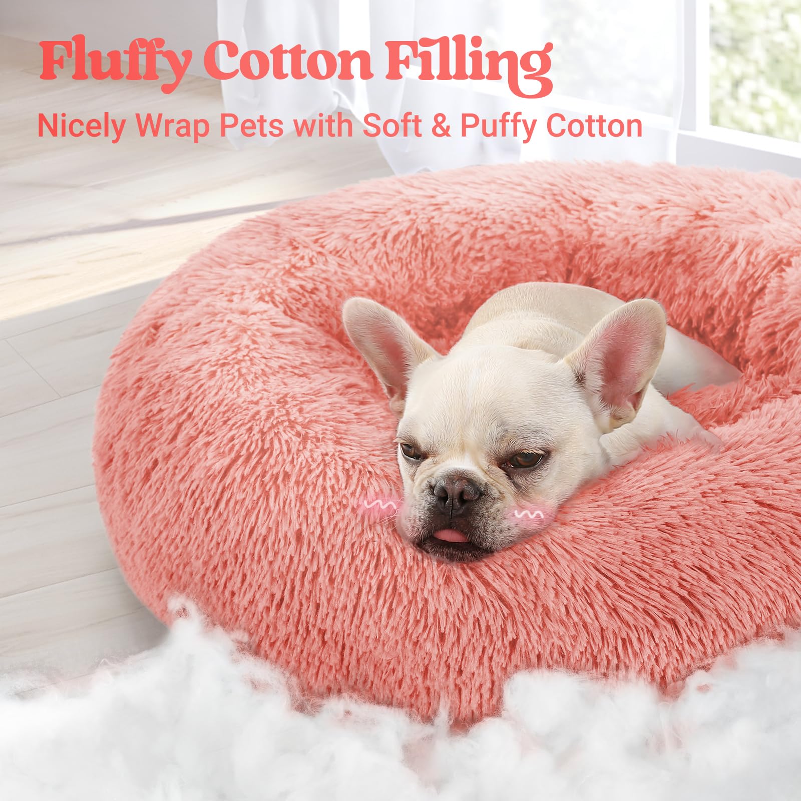 Rabbitgoo Calming Dog Bed For Small Medium, 27 Inches Pet Bed Machine Washable, Non-Slip Round Fluffy Plush Faux Fur, Soft Donut