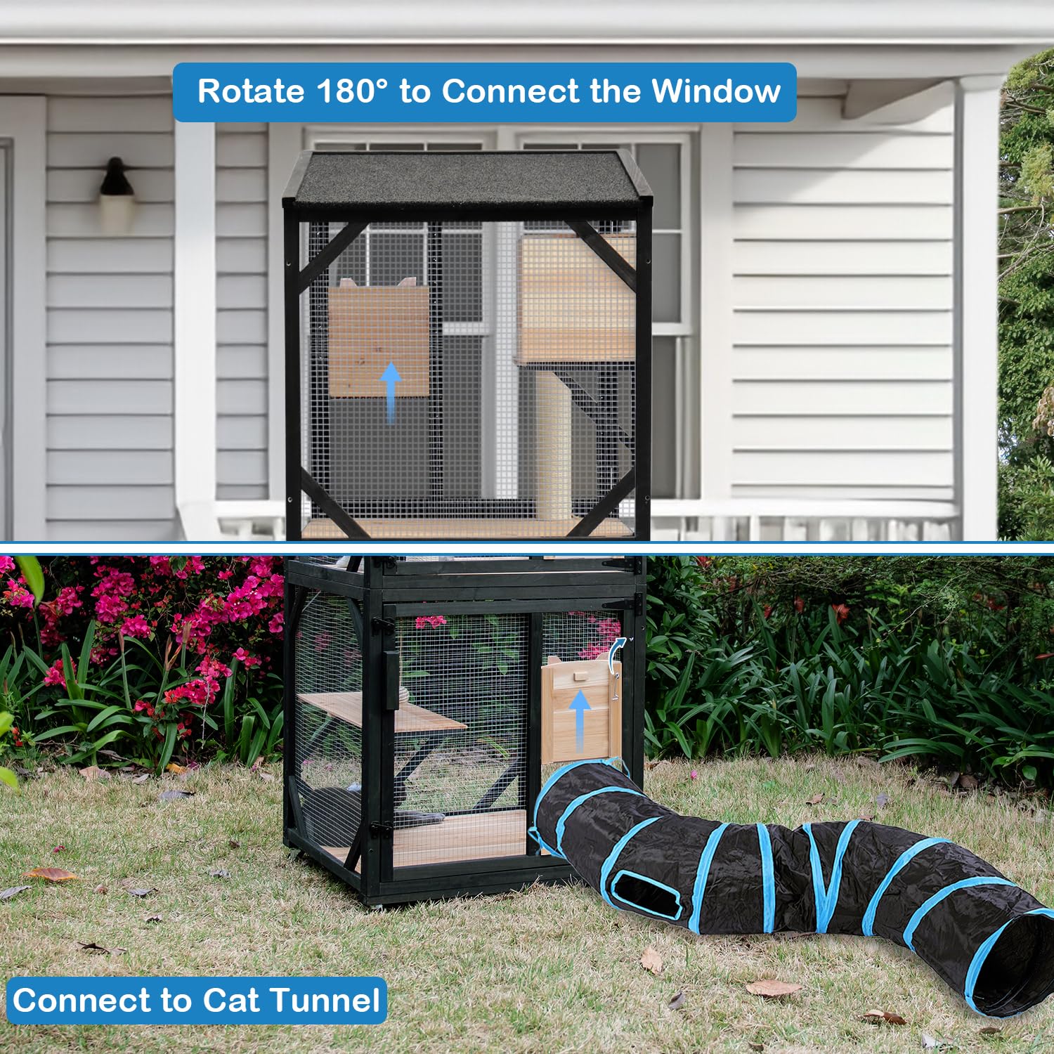 Funxplore 4 Tiers 70.9'' H Cat Catio Cat House Outdoor Enclosure Window Large Outside Patio With Removable Floor, Scratching Pos