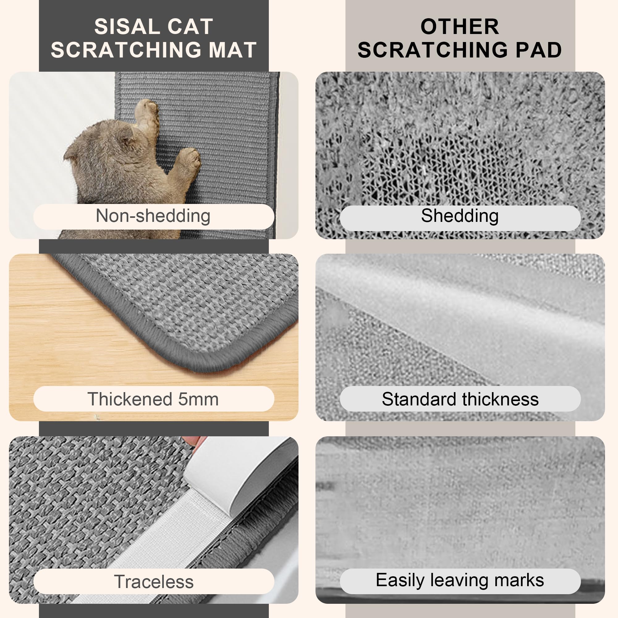 Cat Scratching Mat Sisal, 3 Packs Natural Sisal Fabric 23.6'' X 15.8'' Cat Scratching Pad With Cute Playing Toy And Spiral Nails