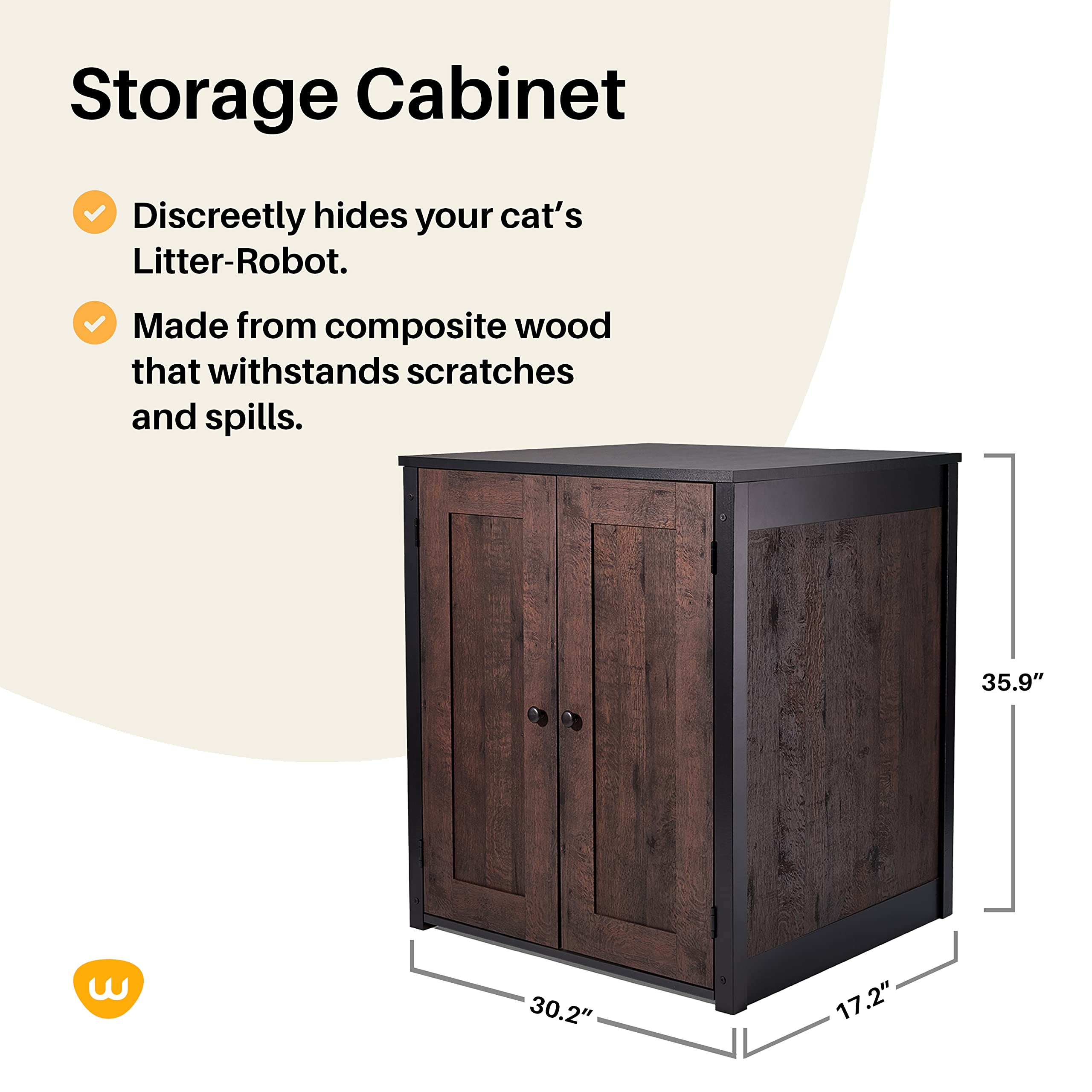 Whisker Litter-Robot Storage Cabinet And Litter Box Enclosure, Coffee Oak Finish, 30.7'' W X 28.1'' D X 34.3'' H, Stylish And Du