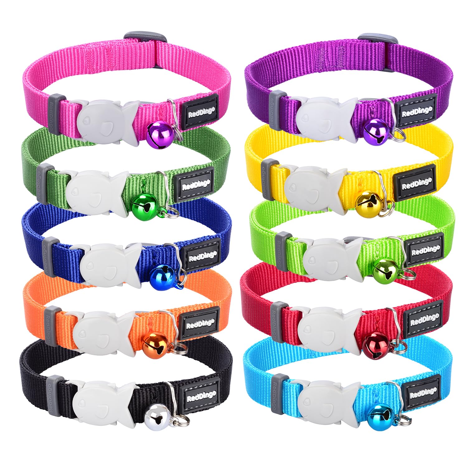 Red Dingo Classic Safety Release Breakaway Cat Collar - Adjustable One Size Fits All, Soft Nylon, 4.4lb Safety Release Fish Clip