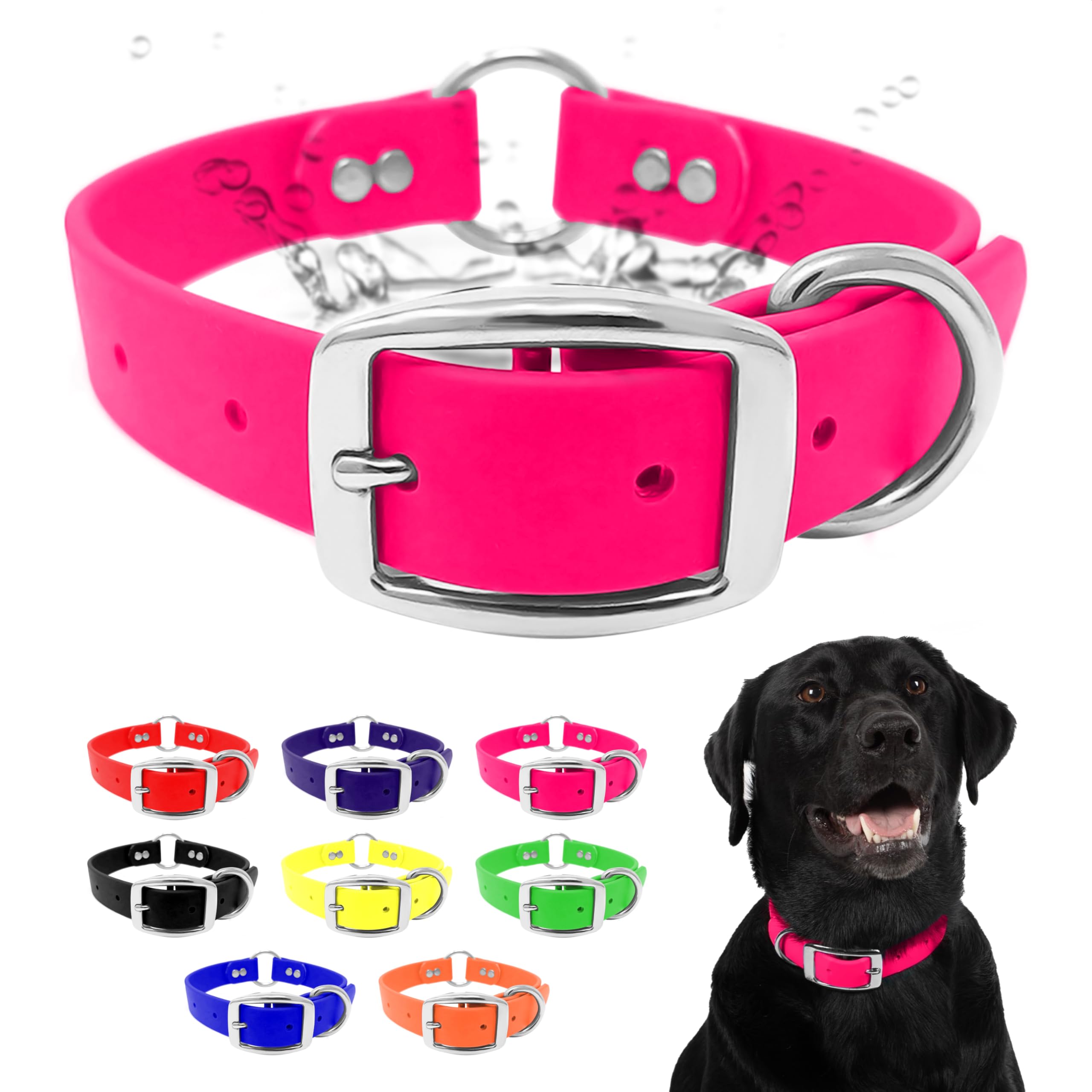 Regal Dog Products Large Pink Dog Collar With Heavy Duty Double Buckle & D Ring | Vinyl Coated, Custom Fit, Adjustable Biothane 
