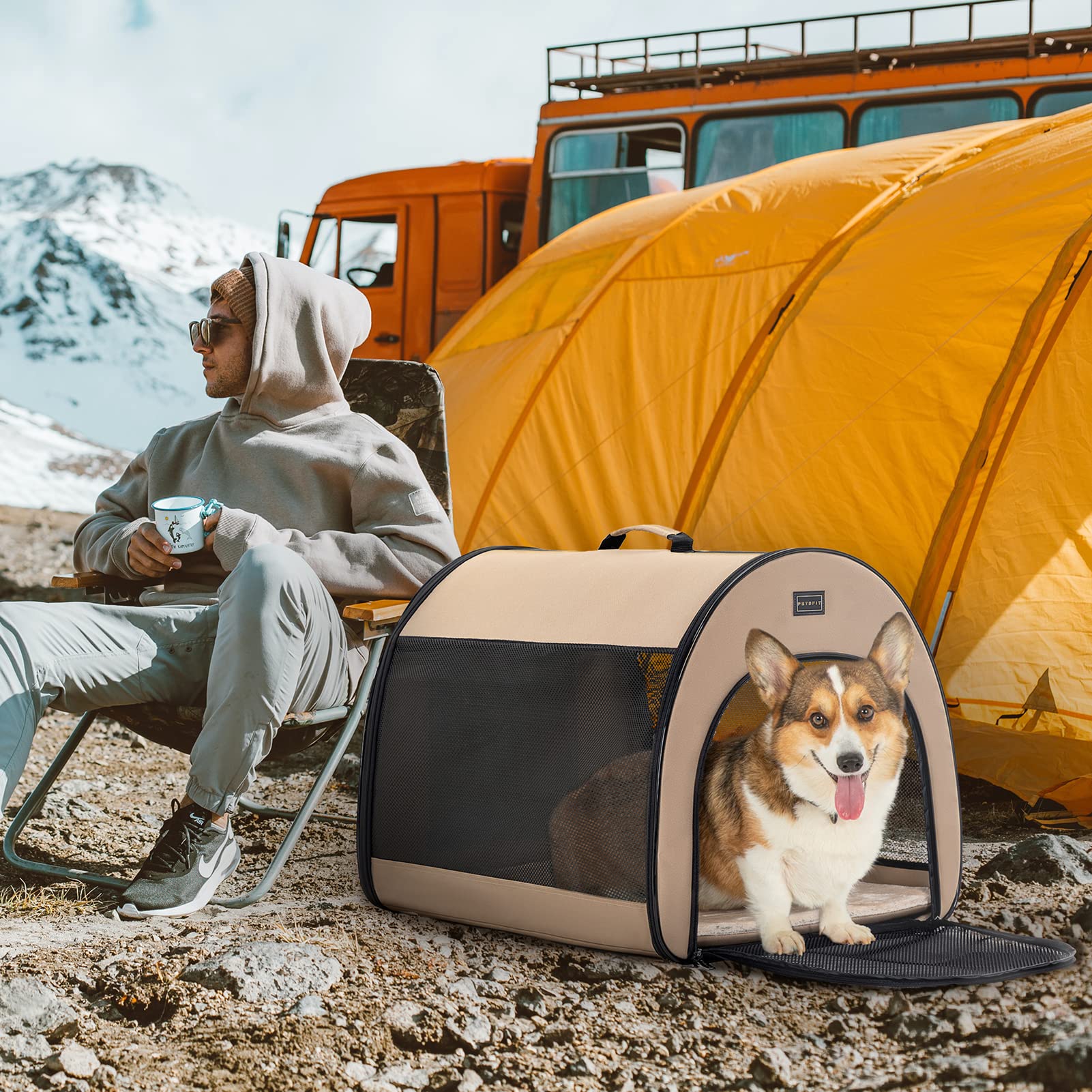 Petsfit Soft Dog Crate, Dog Travel Crate - 26.5 Inch Lightweight, Roomy, Easy To Set Up, Portable Pop Up Dog Carrier With Thick