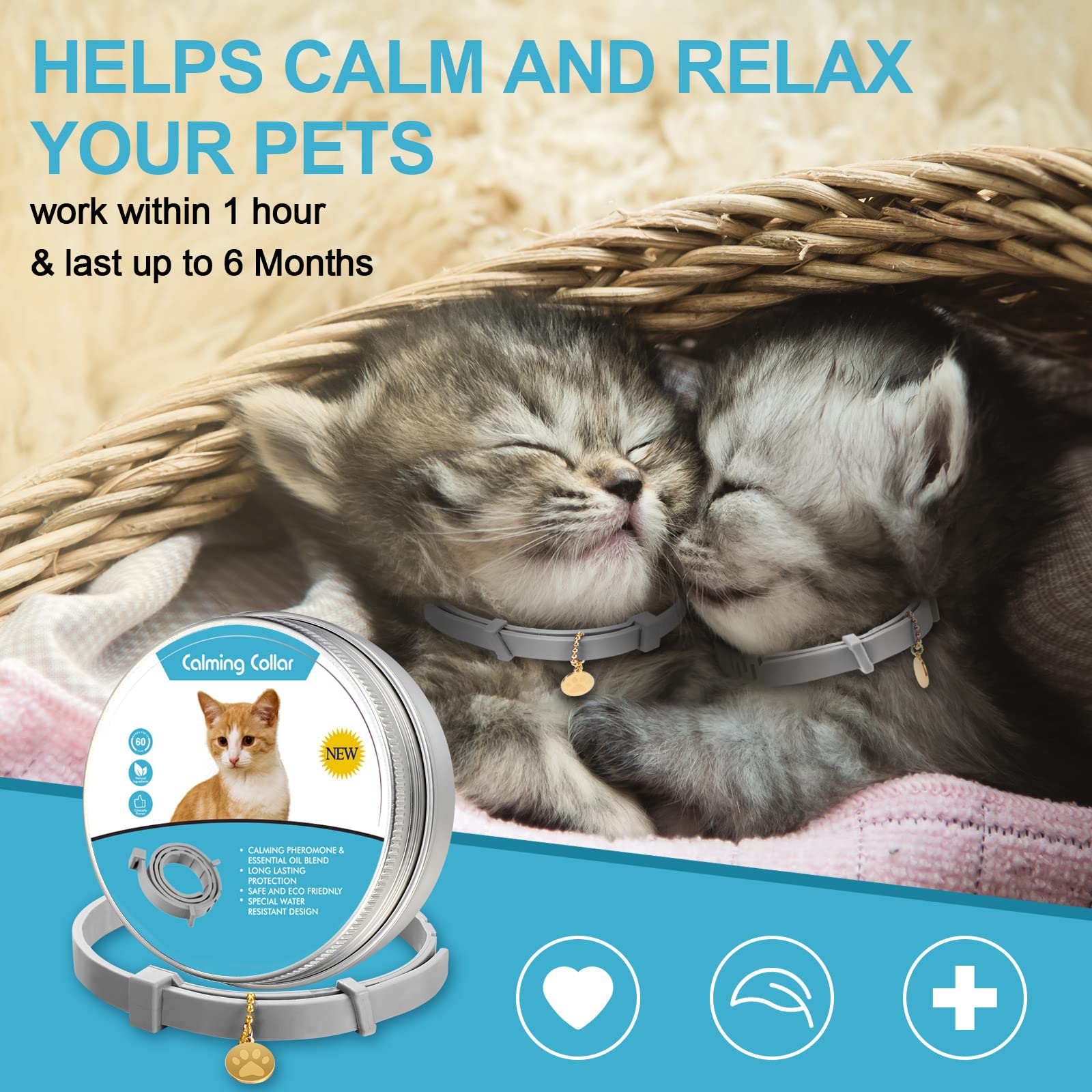 4 Pcs Cat Calming Collar Adjustable Lavender Scent Relaxing Cat Collar With 2 Pendant For Puppies Reduce Stress Aggression Anxio