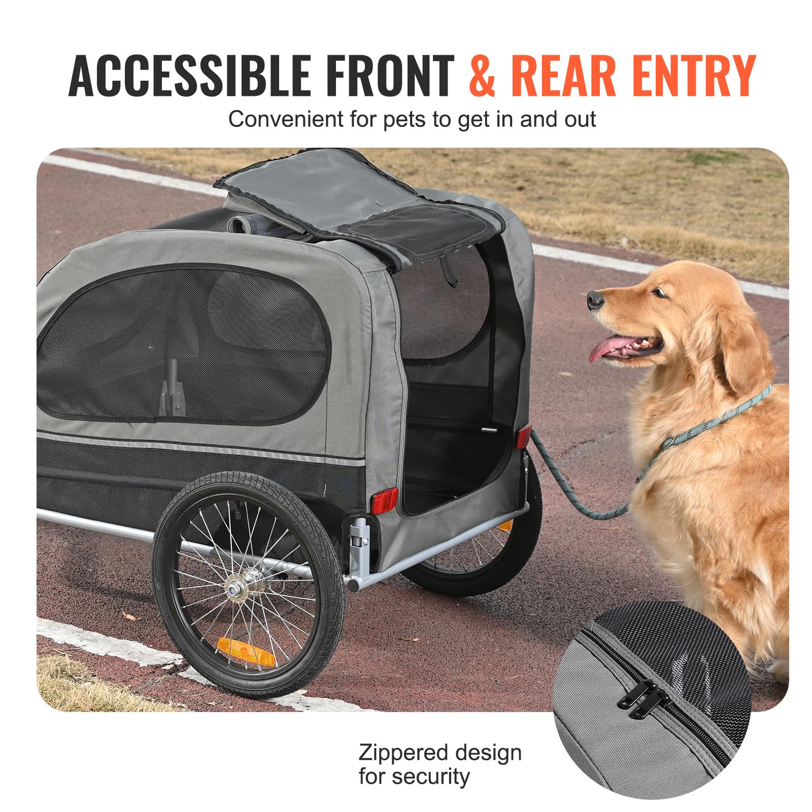 Vevor Dog Bike Trailer, Supports Up To 88 Lbs, Pet Cart Bicycle Carrier, Easy Folding Frame With Quick Release Wheels, Universal Bicycle Coupler, Reflectors, Flag, Collapsible To Store, Black/Gray