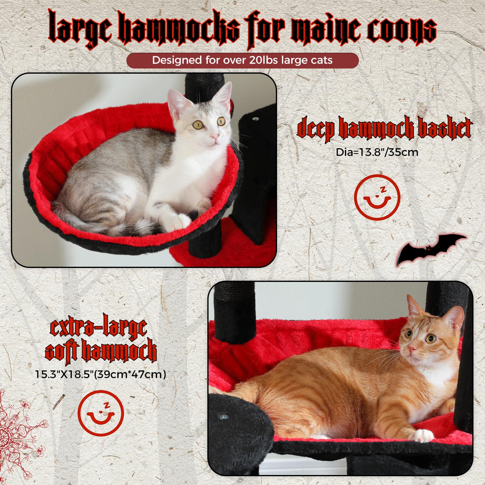 Petepela 69'' Gothic Cat Tree For Indoor Large Cats, Cat Tower For Adult Cats With Big Hammock [18.5''X15.3''], Cat Climbing Tre