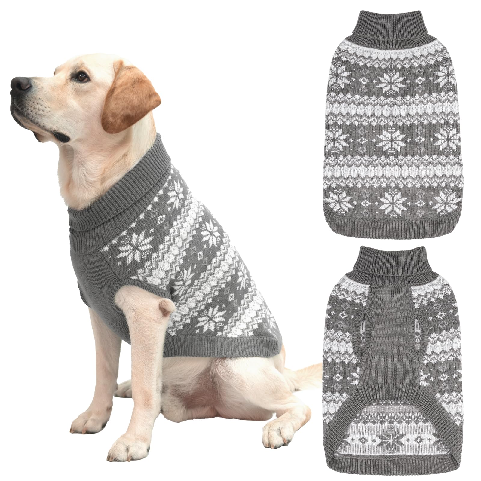 Kooltail Cable Knit Dog Sweater Turtleneck, Cold Weather Pullover Classic Knitwear, Snowflake Pattern Thick Warm Winter Pet Clot