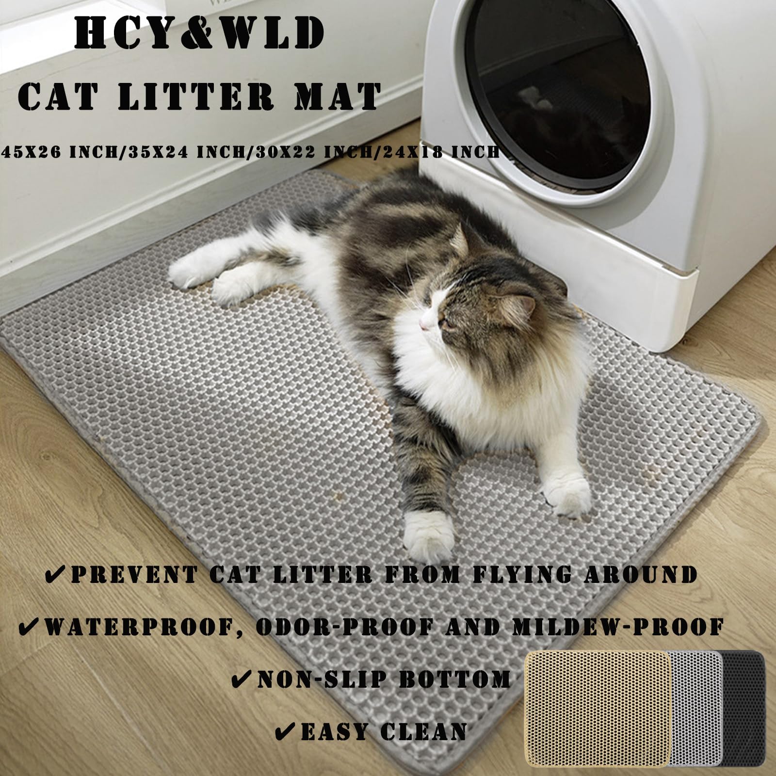 Hcy&Wld Cat Litter Mat, 45X26/35X24/30X22/24X18 Inch Double Layer Cat Litter Box Mat, Eva Non-Slip, Waterproof Urine Proof Cat L