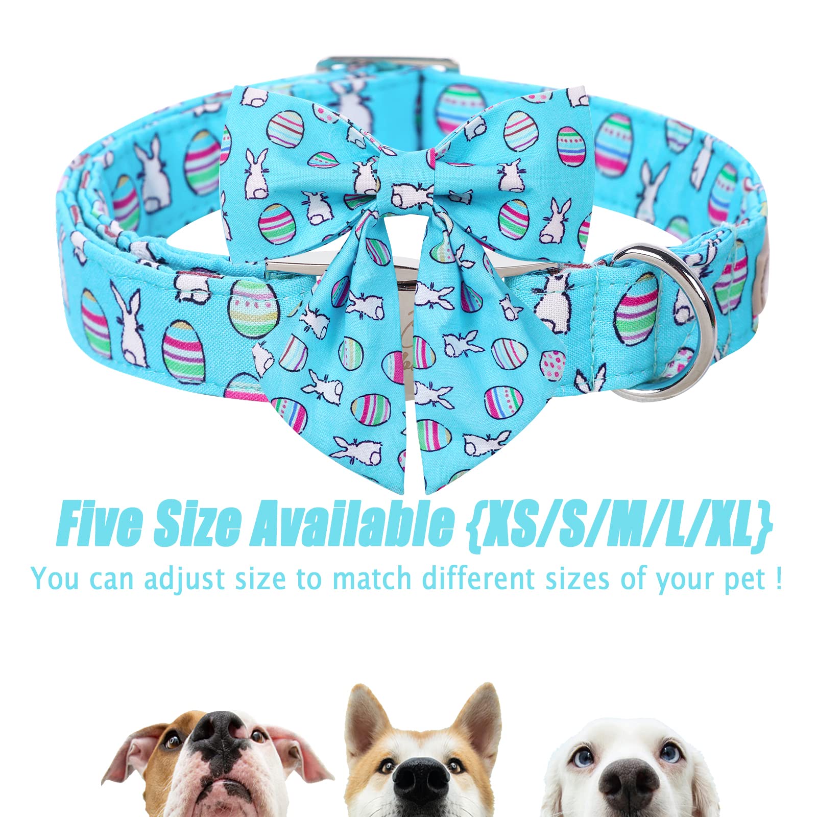 Babole Pet Dog Collar Easter Gift With Tie, Rabbit Egg Male Dog Collar With Safety Metal Buckle Adjustable Puppy Collars For Small Medium Large Boy & Girl Dog,Xs-Neck 8'-12'