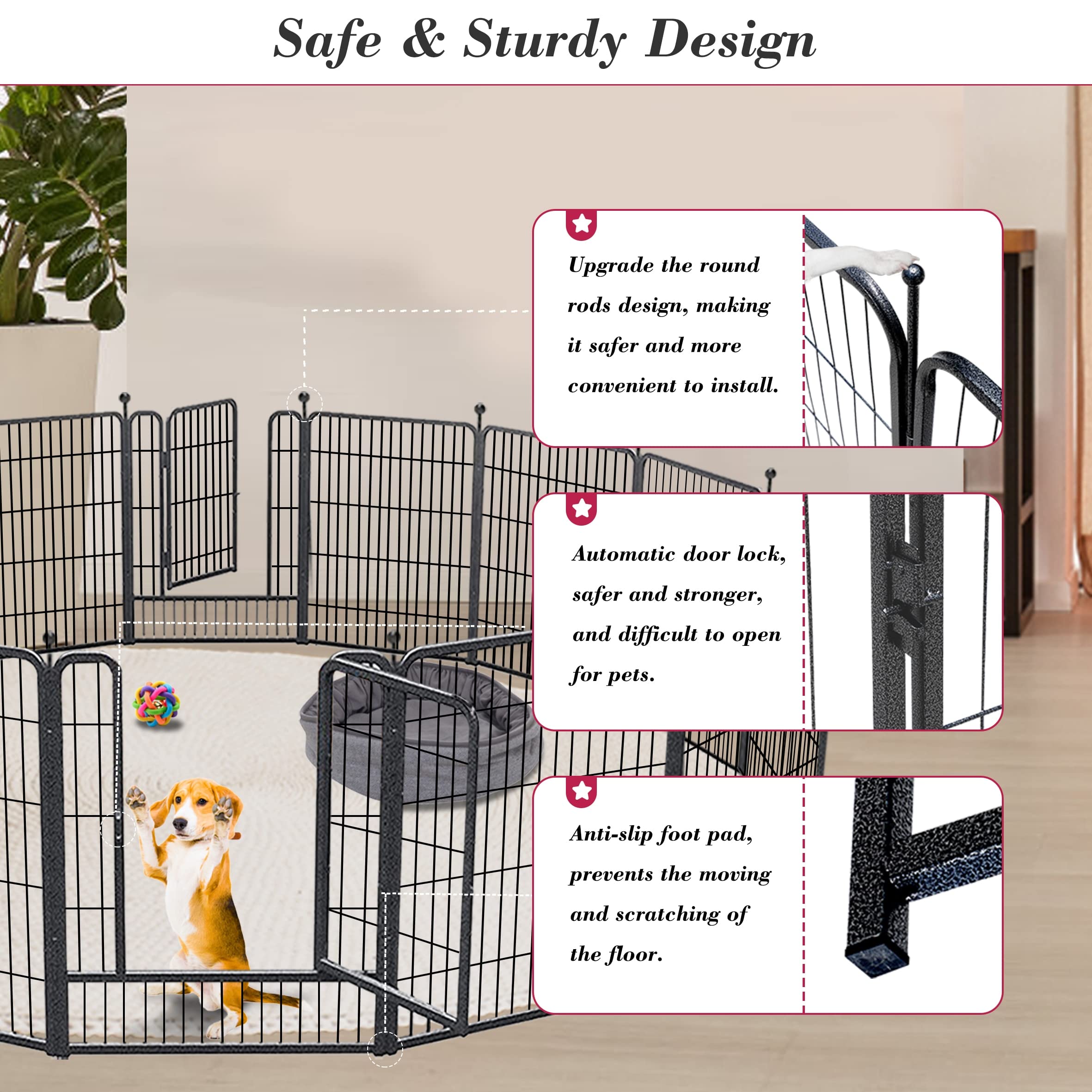 Jhsomdr Dog Playpen 32 Inch 28 Panels Indoor Outdoor Dog Pen For Medium/Small Dogs Heavy Duty Metal Dog Fence Outdoor For Yard,