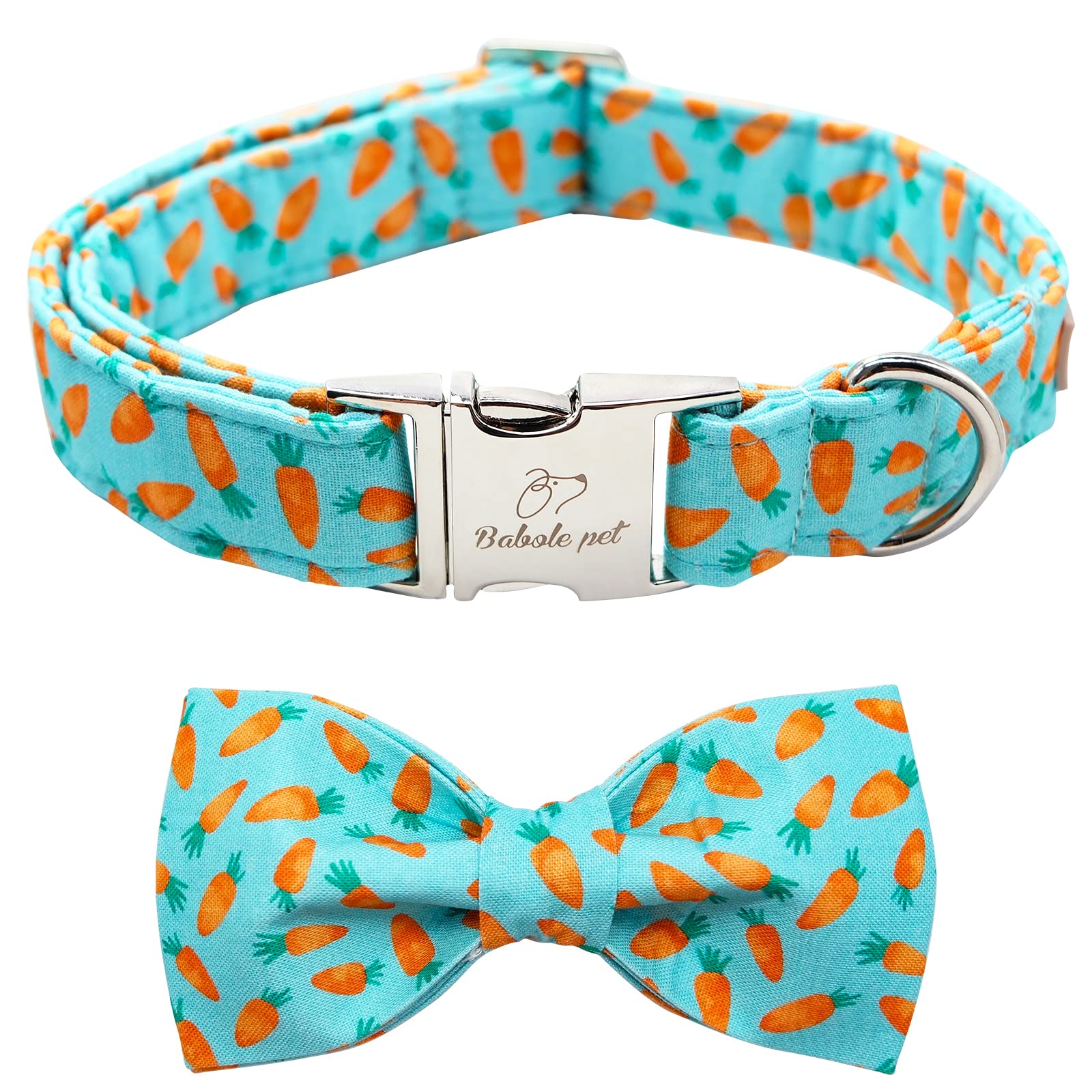 Babole Pet Dog Collar Easter Gift With Bow Tie,Carrot Male Dog Collar With Safety Metal Buckle Adjustable Puppy Collars For Small Medium Large Boy & Girl Dog,L-Neck 16'-24'
