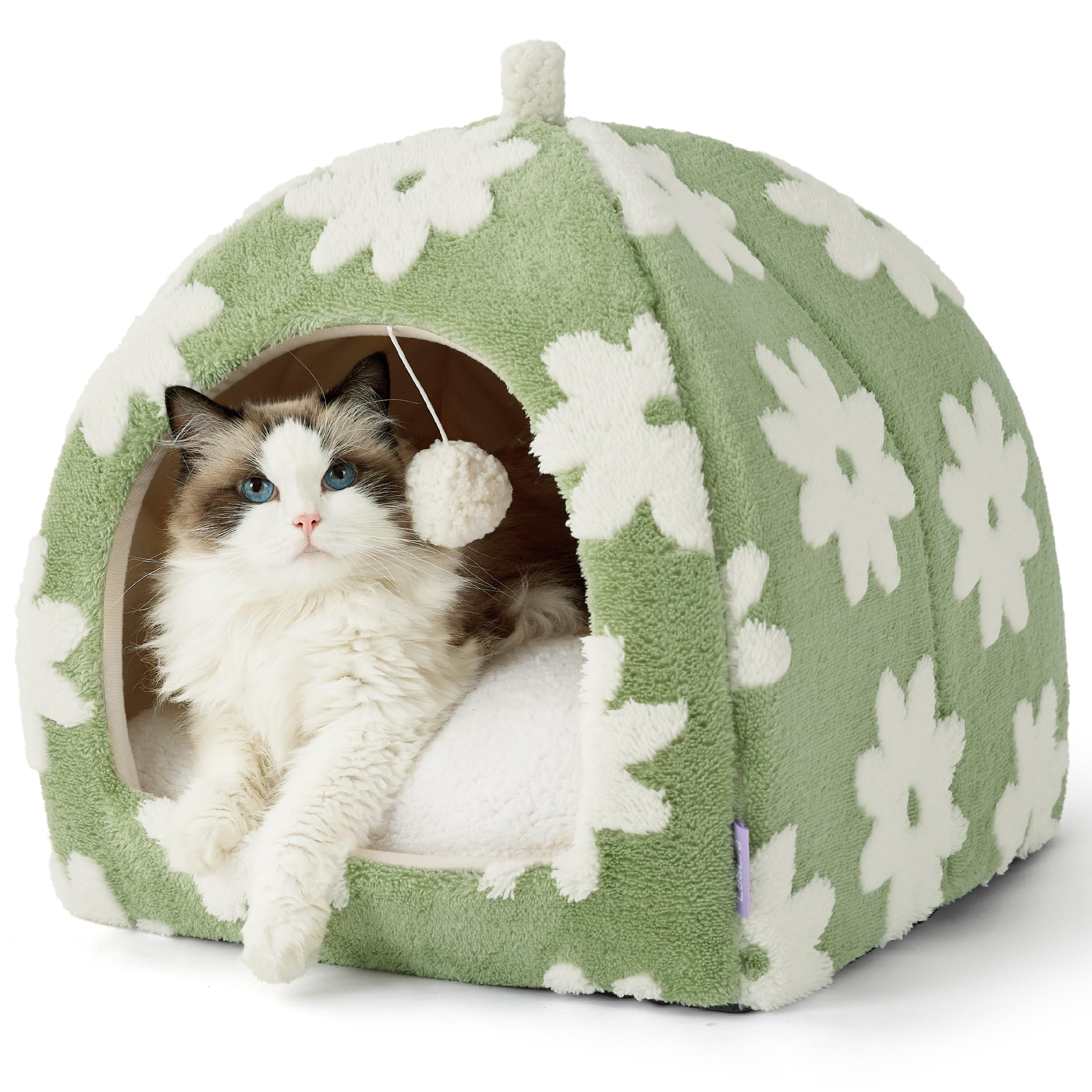 Lesure Cute Cat Beds For Indoor Cats - 2 In 1 Large Cat Cave Bed With Removable Washable Cushioned Pillow, Cozy Kitten Tent With