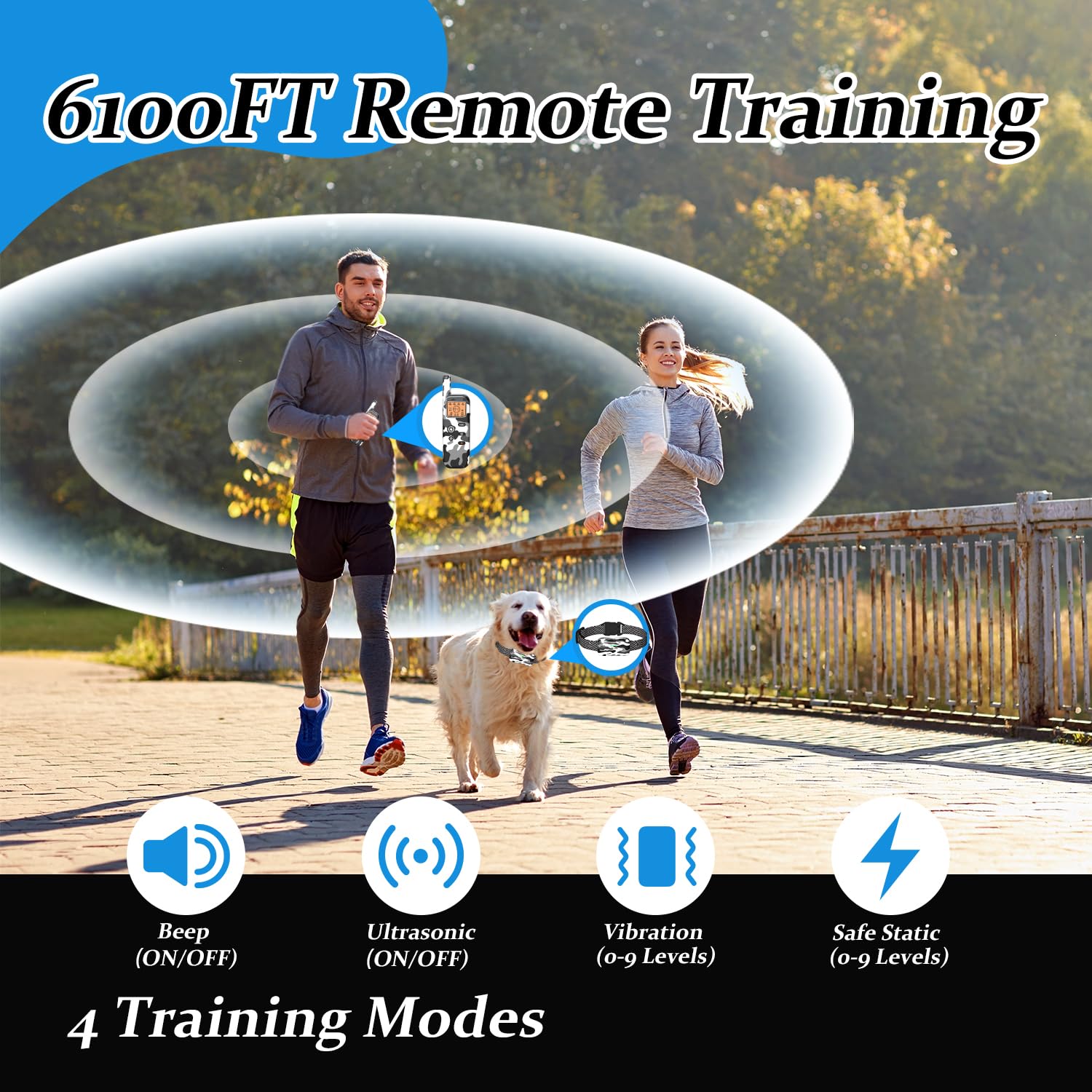 Htcuto Wireless Dog Fence & Ultrasonic Training Collar -1160-Yard Adjustable Boundary for Outdoor, 6100FT Remote, 4 Modes (Beep/