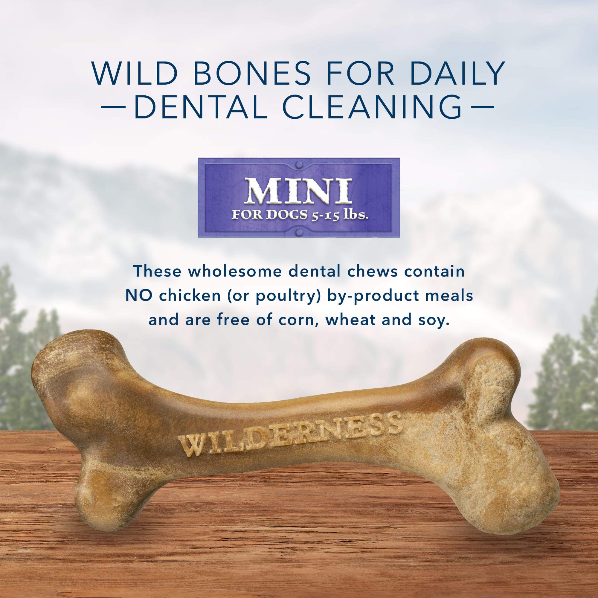 Blue Buffalo Wilderness Wild Bones Grain Free Dental Chews Dog Treats, Mini 27-oz Bag