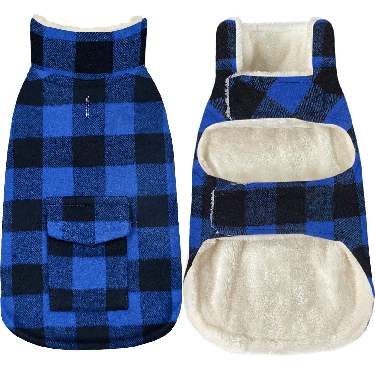 Malier Dog Winter Coat, Classic Plaid Fleece Dog Cold Weather Coats Dog Jacket With Pocket, Windprood Warm Dog Coat Vest Winter Pet Clothes Apparel For Small Medium Large Dogs (Blue, X-Large)