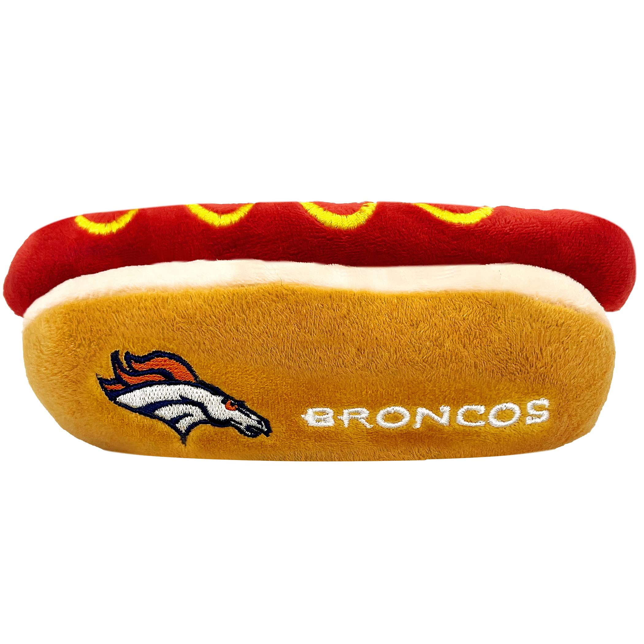 Pets First NFL Denver Broncos HOT Dog Plush Dog & CAT Squeak Toy - Cutest HOT-Dog Snack Plush Toy for Dogs & Cats with Inner Squ