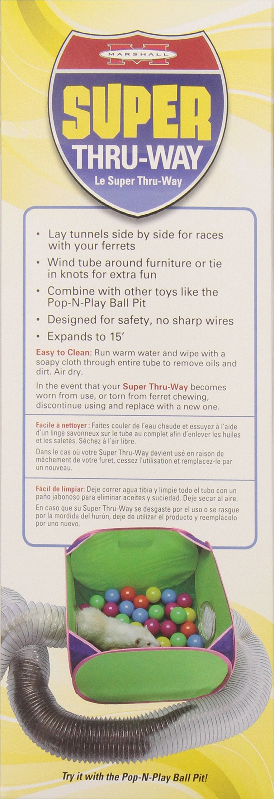 Marshall Pet Products Super Thru-Way - 15-Foot Interactive Tunnel For Ferrets And Small Pets, Durable And Flexible Design, Encourages Play And Exploration