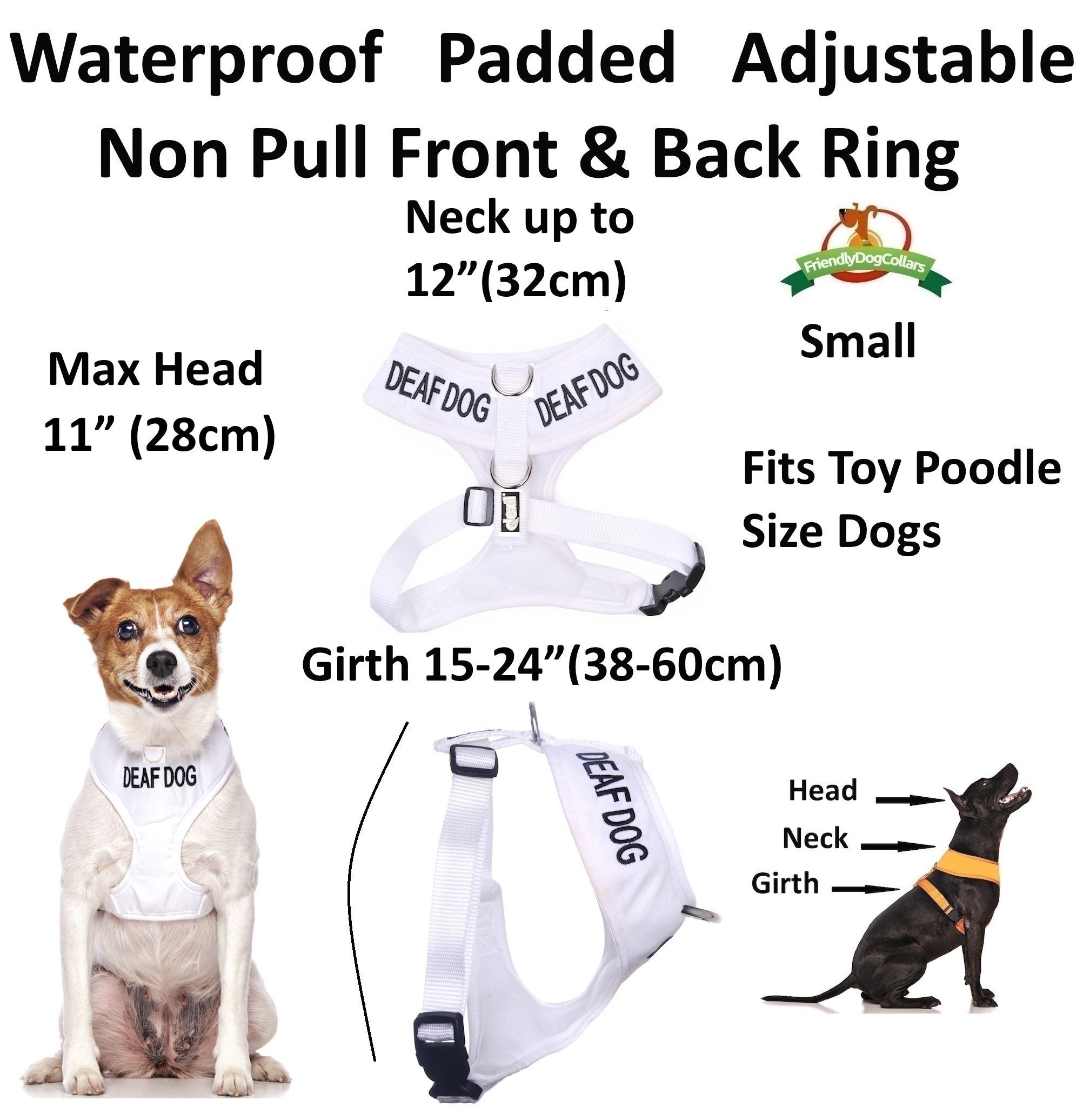 Deaf Dog (Dog Has Limited/No Hearing) White Colour Coded Non-Pull Front And Back D Ring Padded And Waterproof Vest Dog Harness Prevents Accidents By Warning Others Of Your Dog In Advance (S)