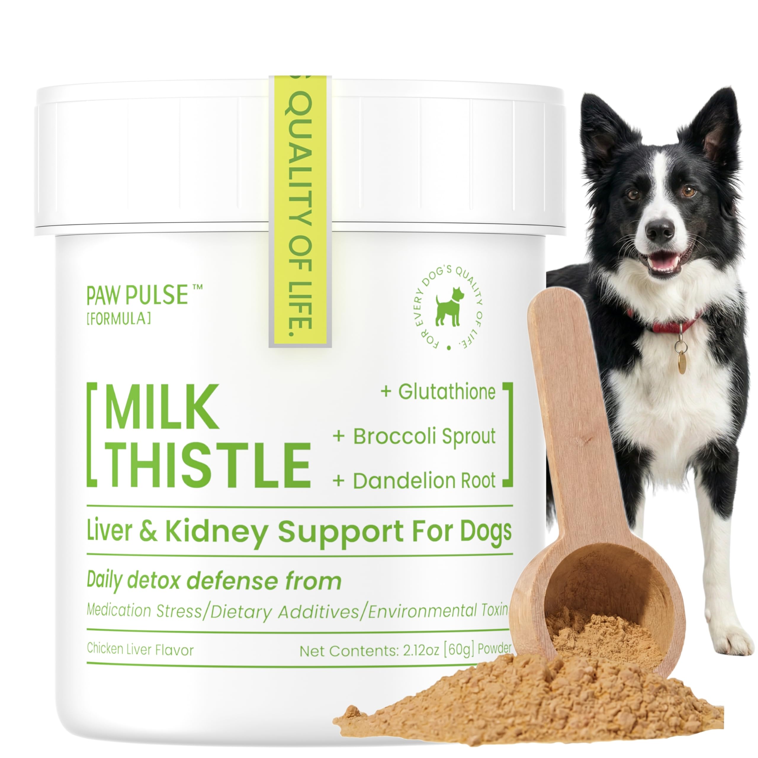 Pawpulse Formula Liver Support for Dogs - Milk Thistle & Silymarin Powder - Daily Detox, Kidney Wellness & Antioxidant Defense, 