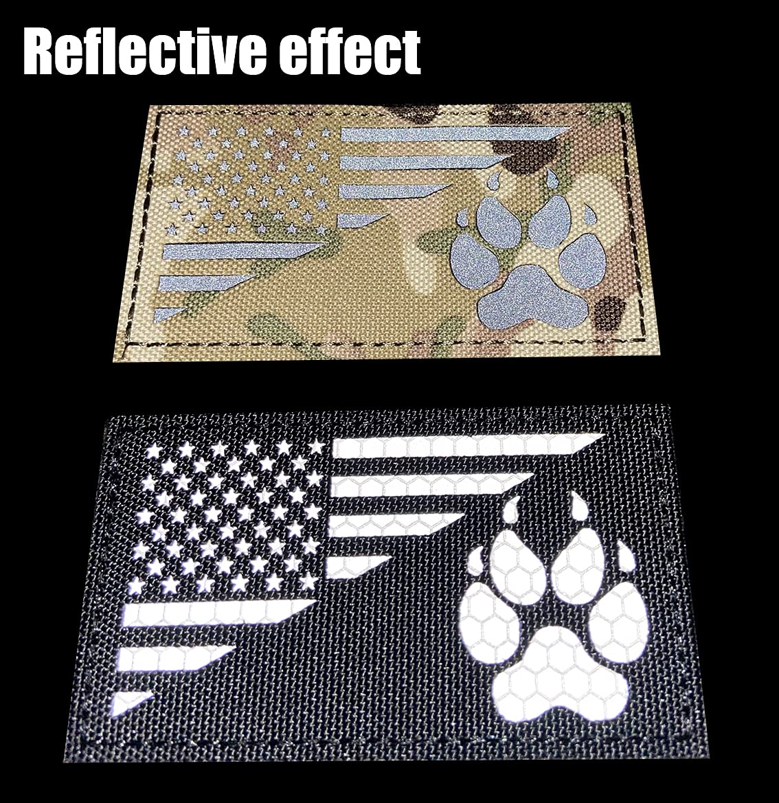 Ir Reflective Service Dog Patch Us Flag Tactical Dog Paw Patches Vests/Harnesses Fastener Hook & Loop Patch (3.54 * 1.97In)