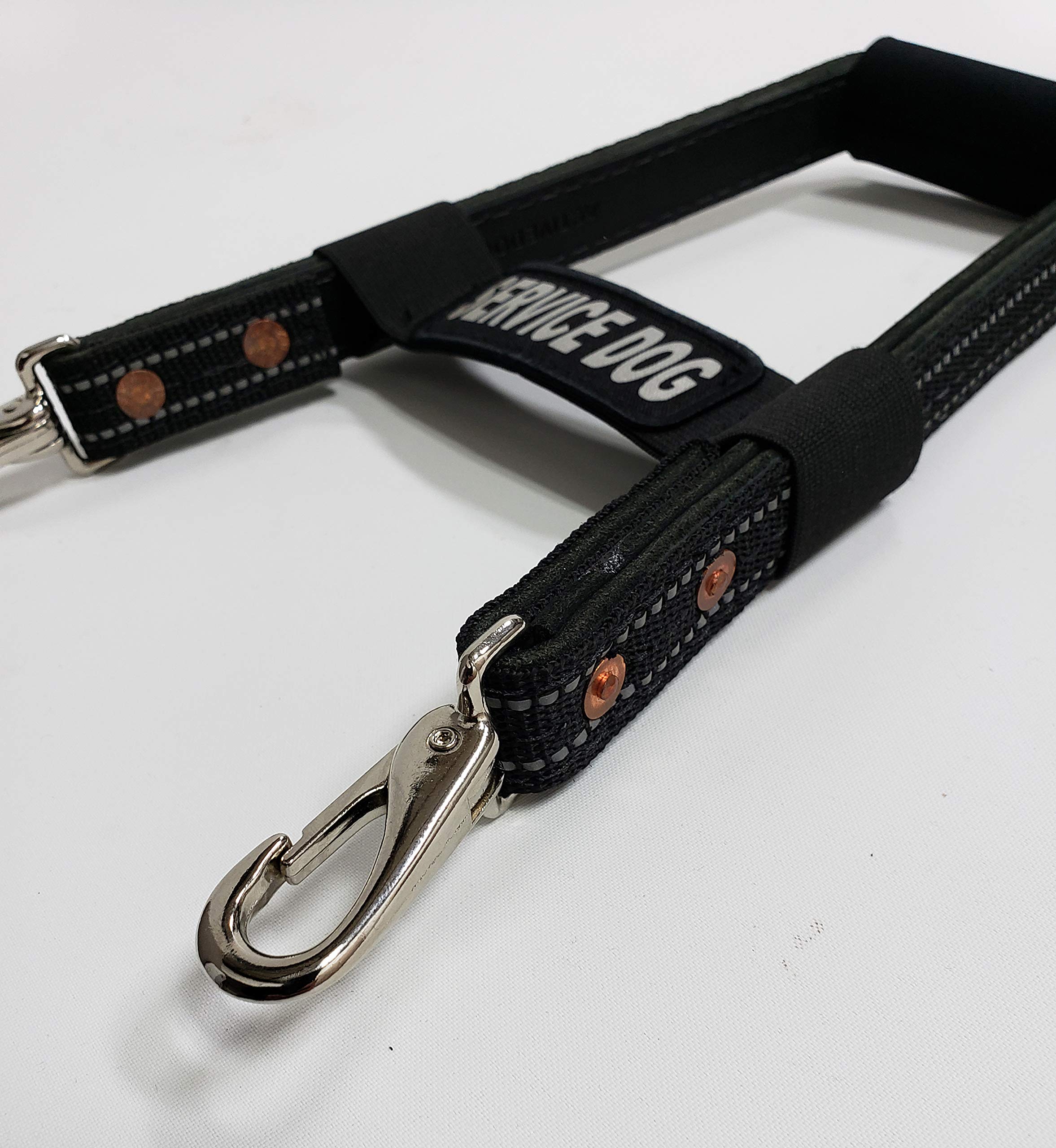 Activedogs Leather Snap-On Service Dog 16' Bridge Handle + Reflective Service Dog Id Band W/Neoprene Padded Handle