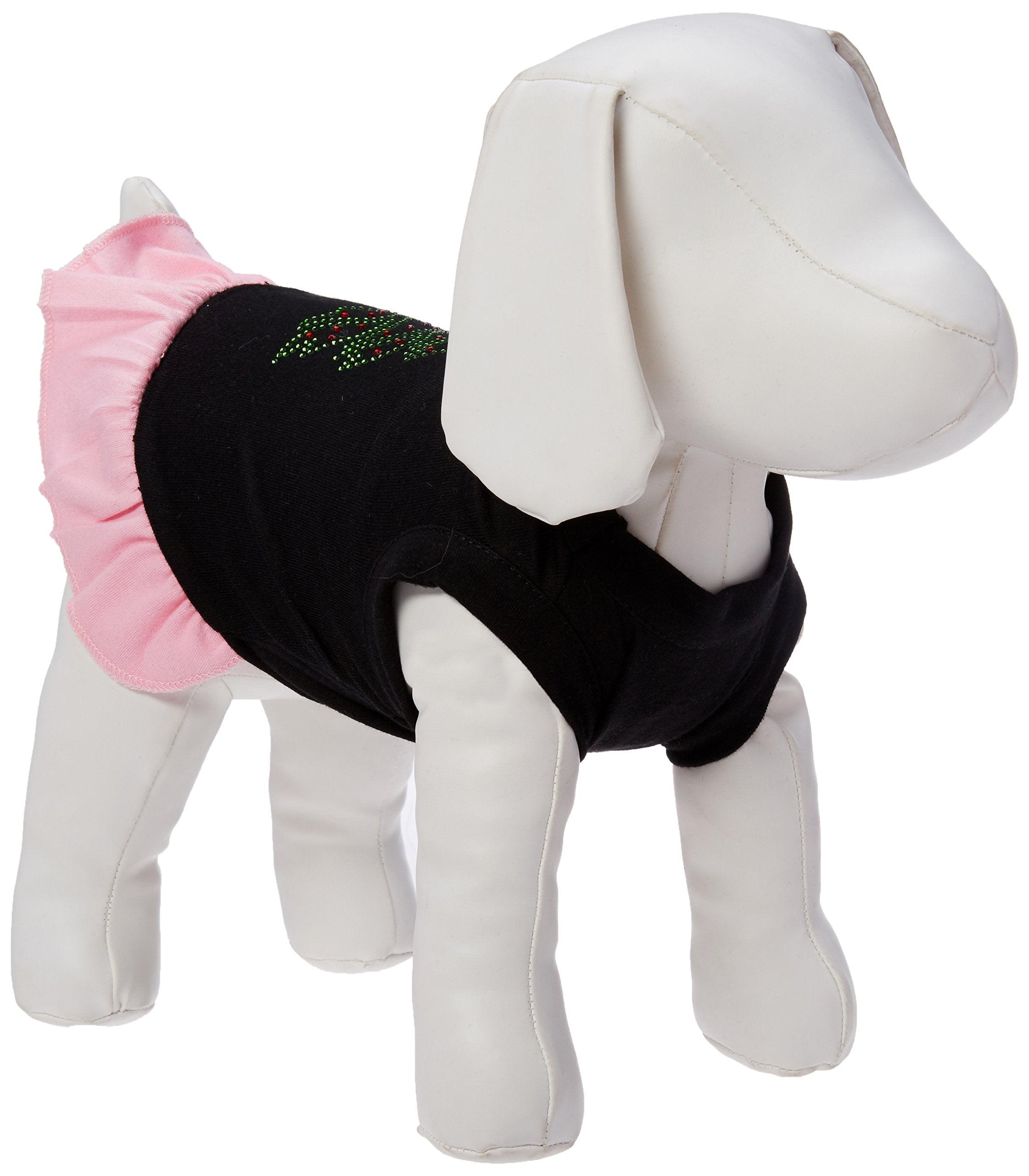 Christmas Pet Dog & Cat Dress Rhinestone, Christmas Tree Black W/Light Pink MD (6-10 lbs.)