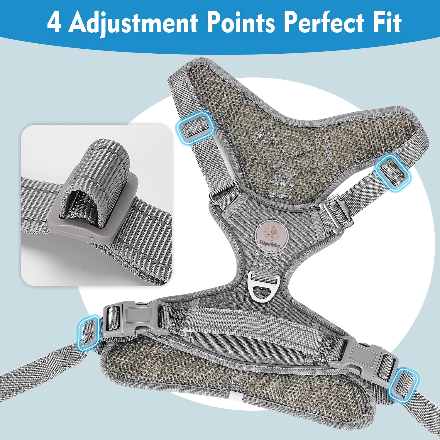 Hipubby Dog Harness Small Sized Dog, No Pull Pet Harness with 2 Metal Rings and Control Handle, Adjustable Soft Dog Vest with Re