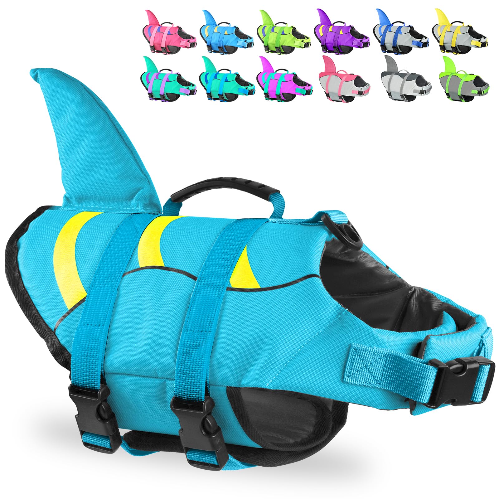 Fragralley Dog Life Jacket Shark, Dog Life Vest Adjustable Ripstop, Dog Swimming Safety Vest With Superior Buoyancy & Rescue Han
