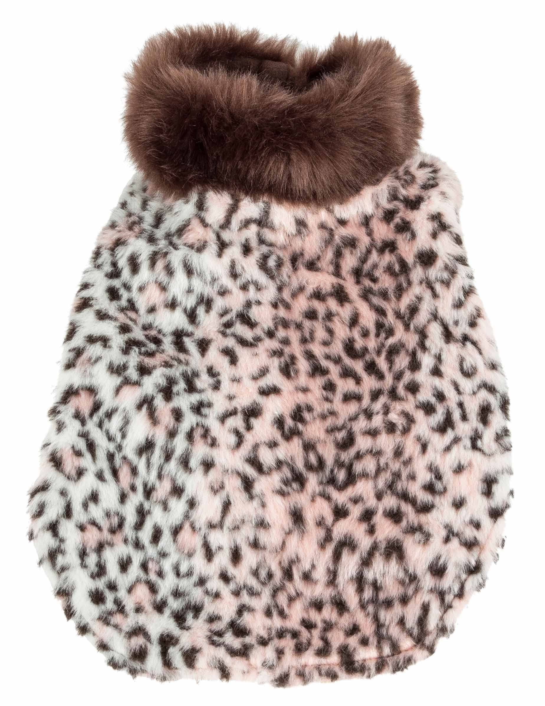 Pet Life ® Luxe 'Furracious' Cheetah Patterned Mink Fur Dog Coat - Dog Jacket With Hook-And-Loop Belly Enclosures - Winter Dog Coats For Small Medium Large Dog Clothes